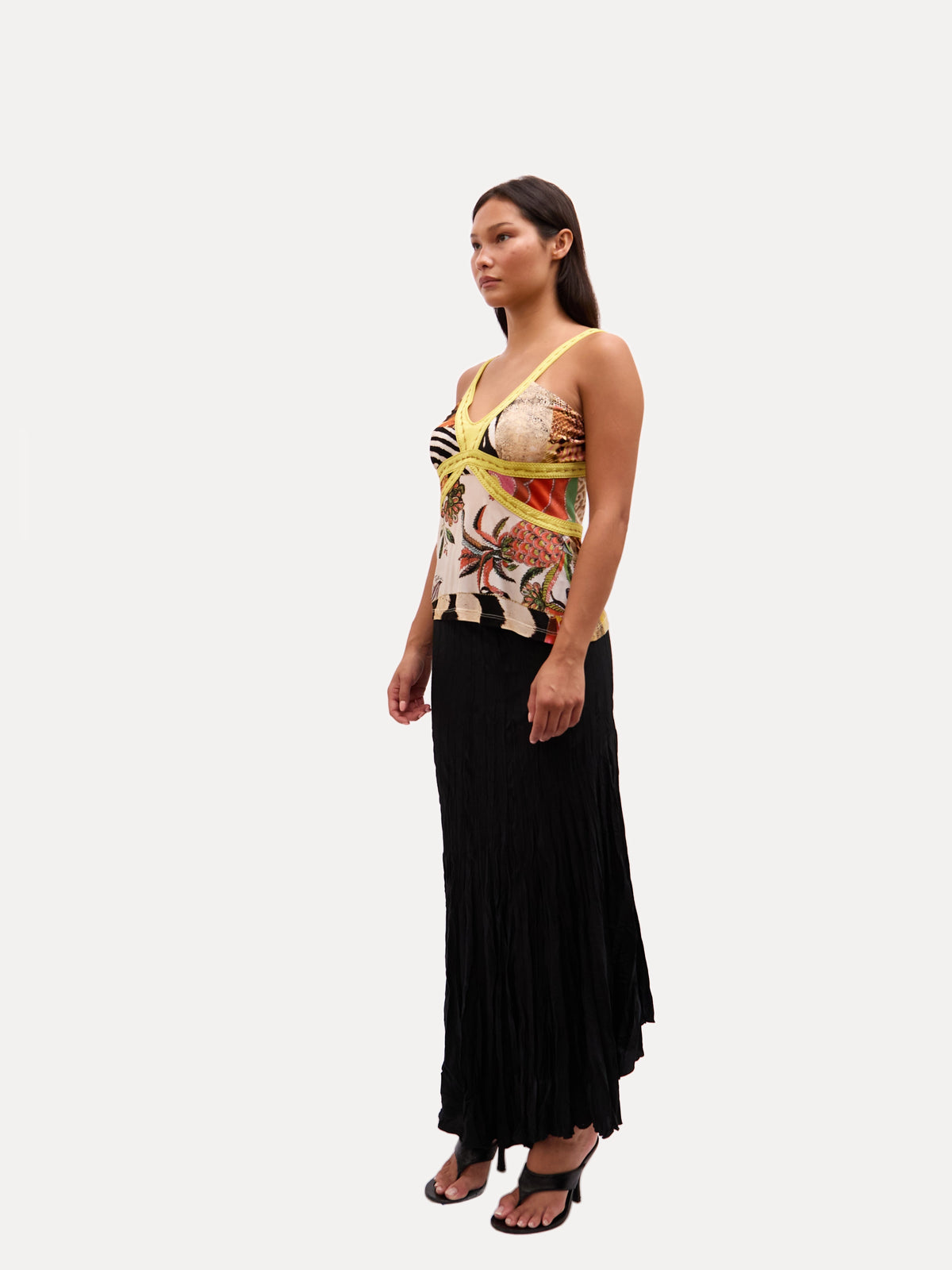 2000s Just Cavalli Yellow Multicolor Mixed Print Patchwork Top