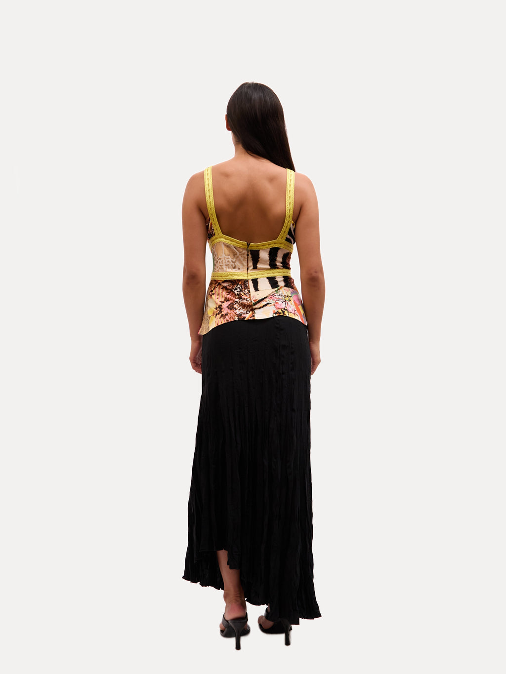 2000s Just Cavalli Yellow Multicolor Mixed Print Patchwork Top