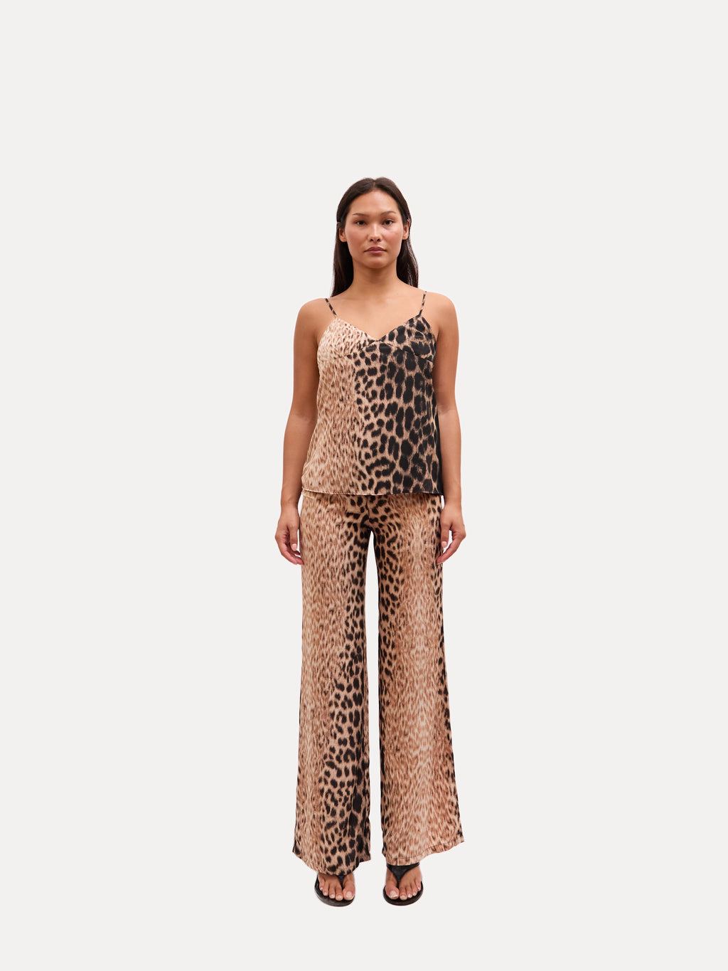 2000s Just Cavalli Brown Leopard Print Tank Silk Pants Set