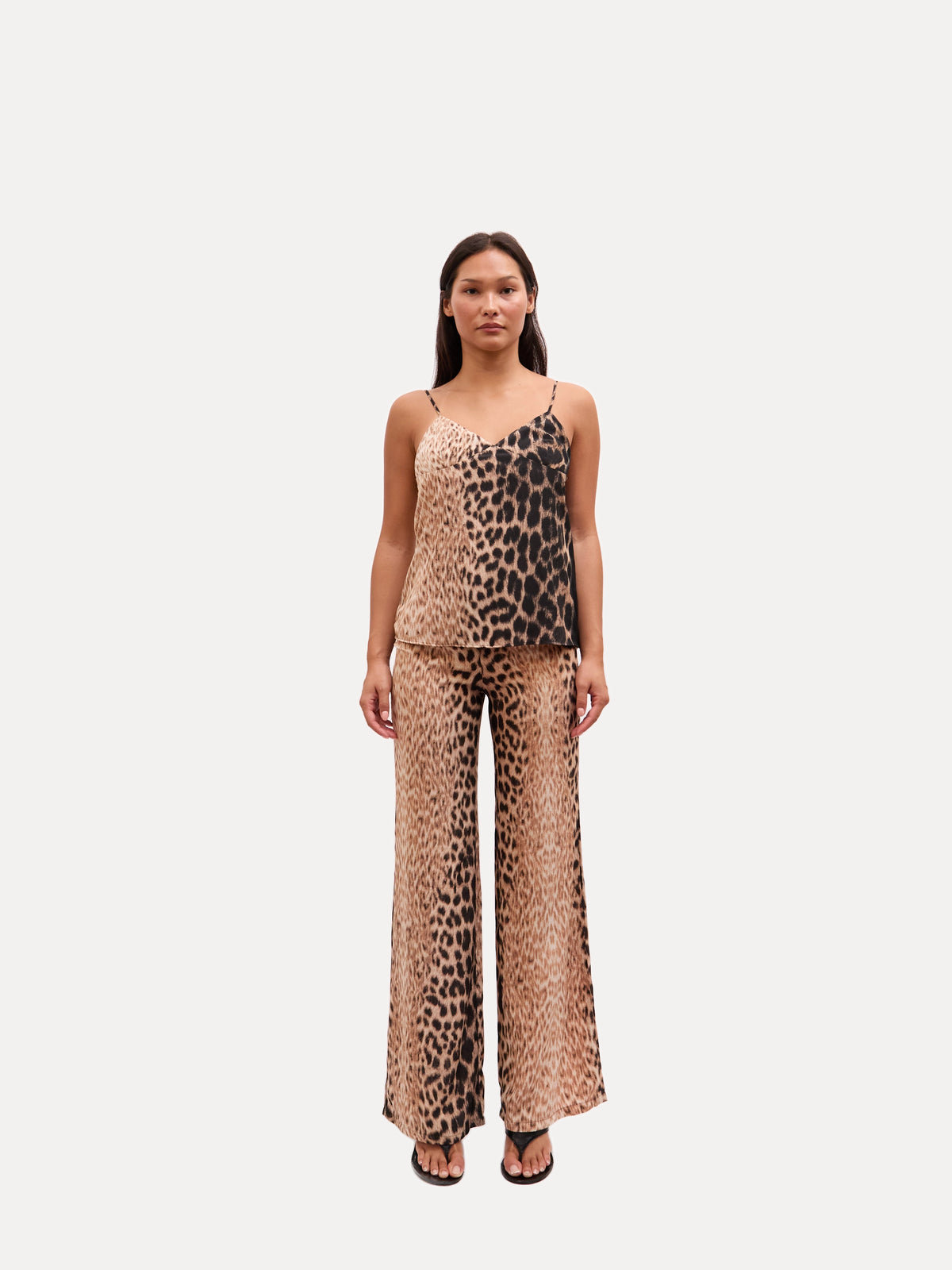 2000s Just Cavalli Brown Leopard Print Tank Silk Pants Set