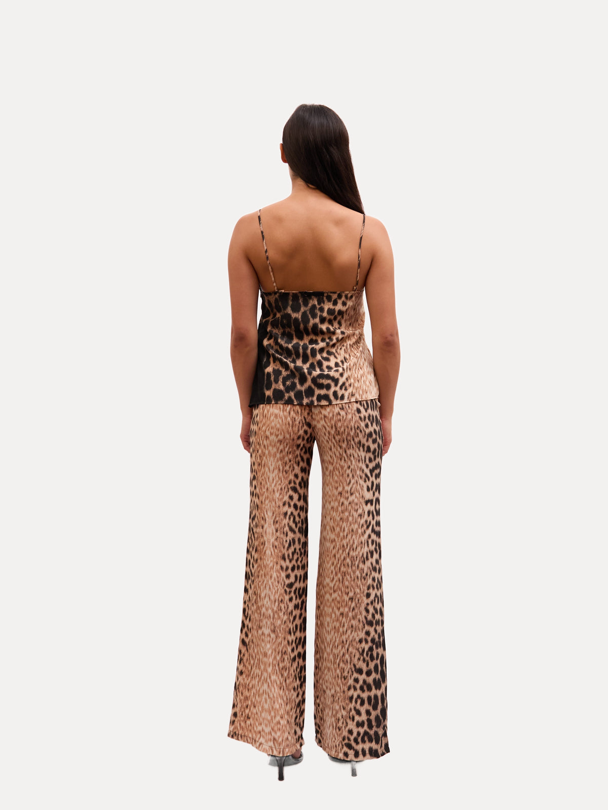 2000s Just Cavalli Brown Leopard Print Tank Silk Pants Set