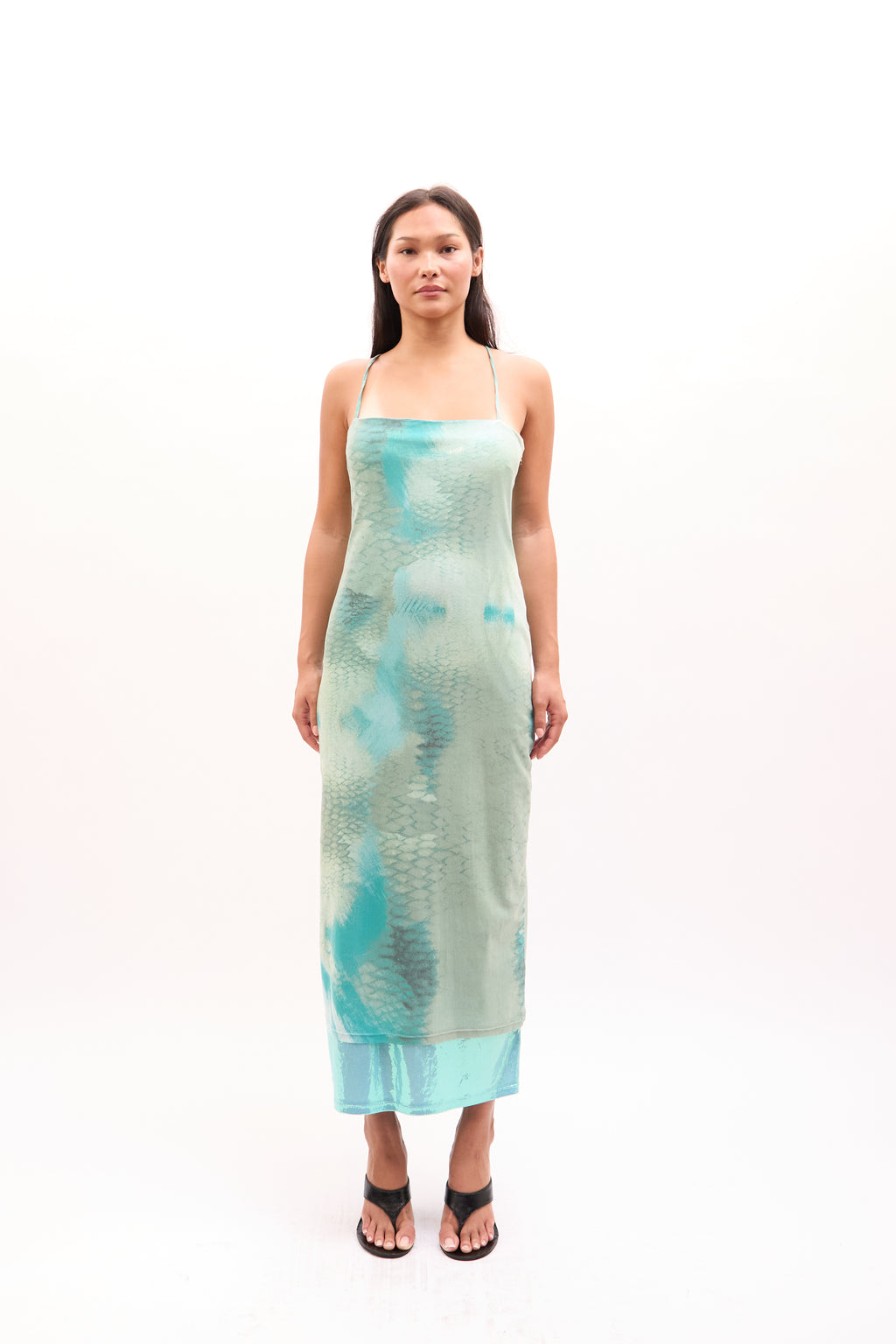 2020s Just Cavalli Turquoise Snakeprint Midi Dress