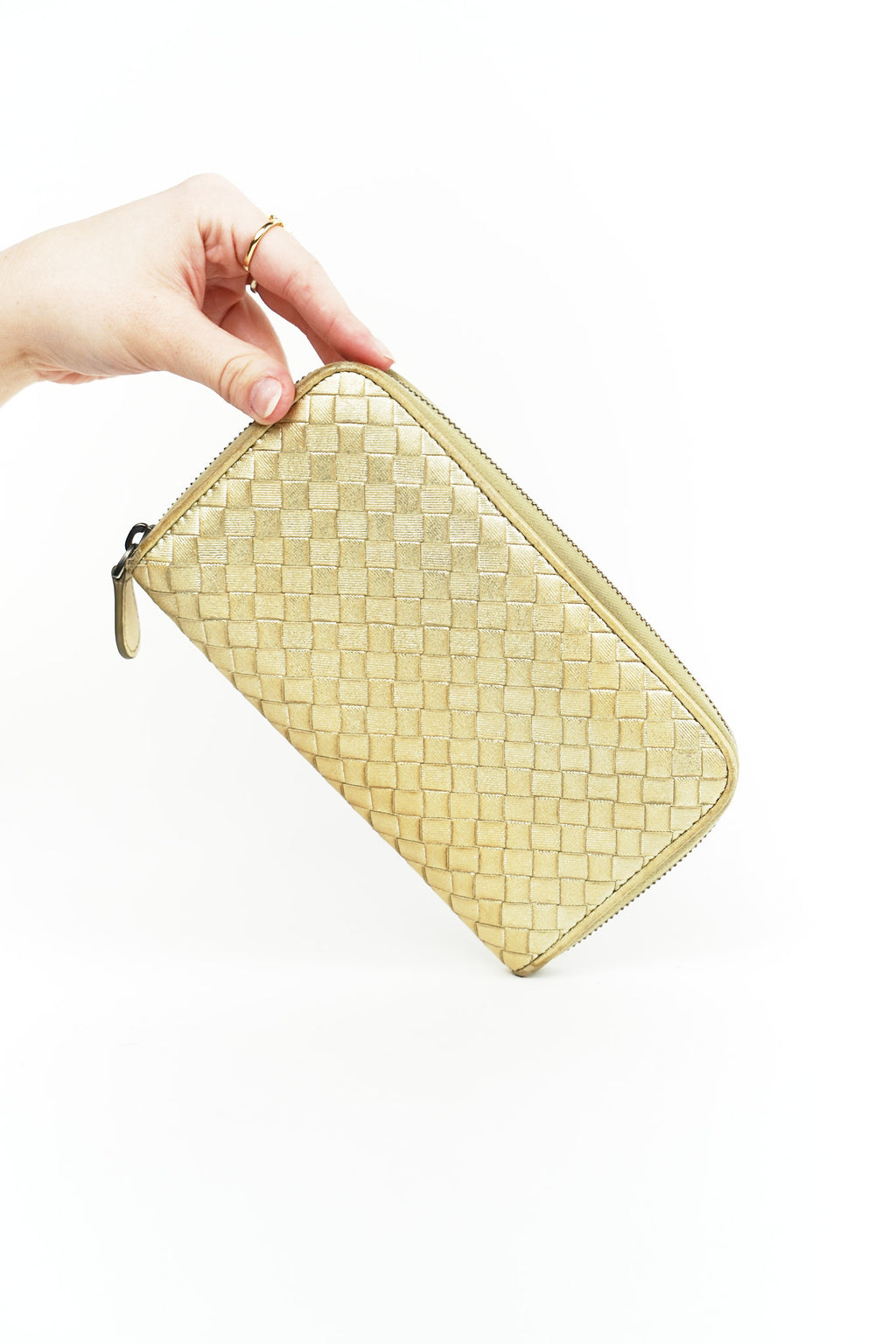 Bottega Gold Leather Weave Wallet