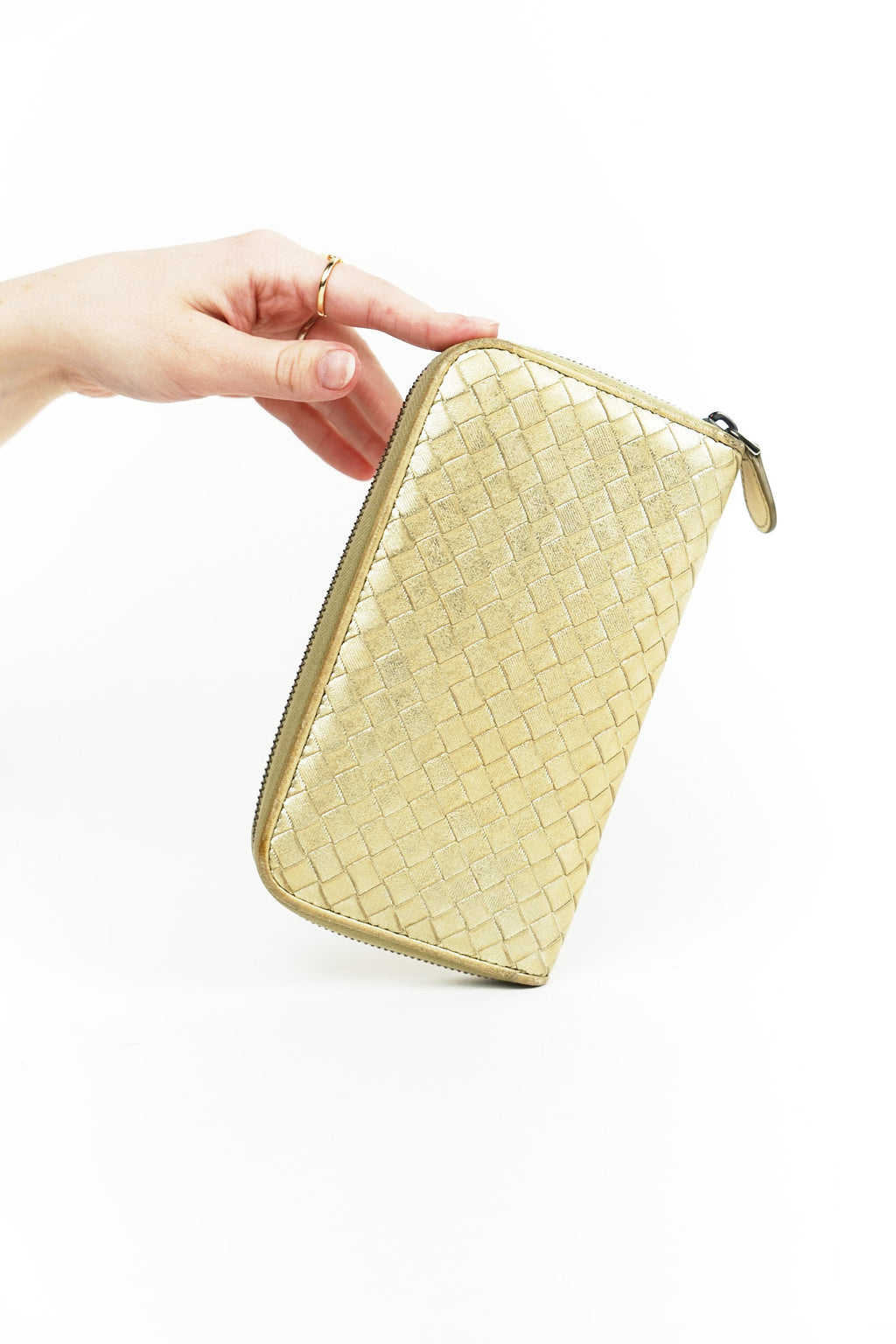 Bottega Gold Leather Weave Wallet