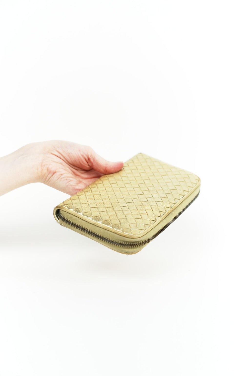 Bottega Gold Leather Weave Wallet