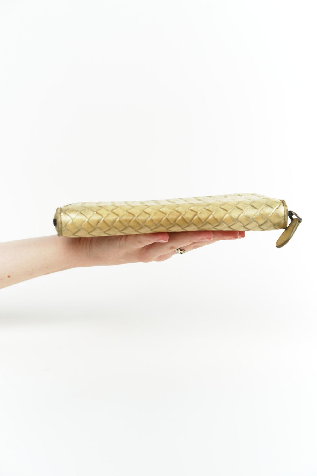 Bottega Gold Leather Weave Wallet