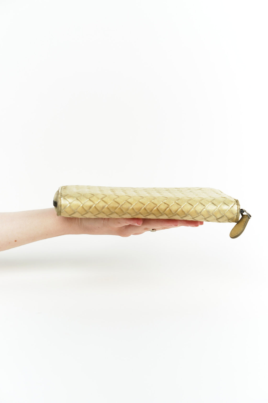 Bottega Gold Leather Weave Wallet