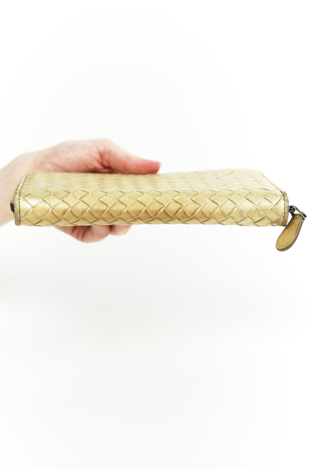 Bottega Gold Leather Weave Wallet