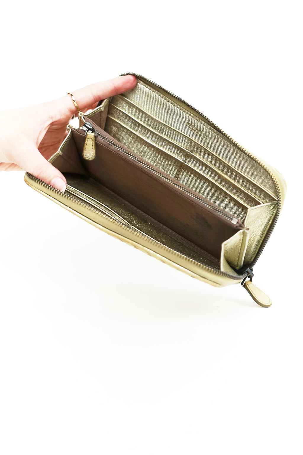 Bottega Gold Leather Weave Wallet