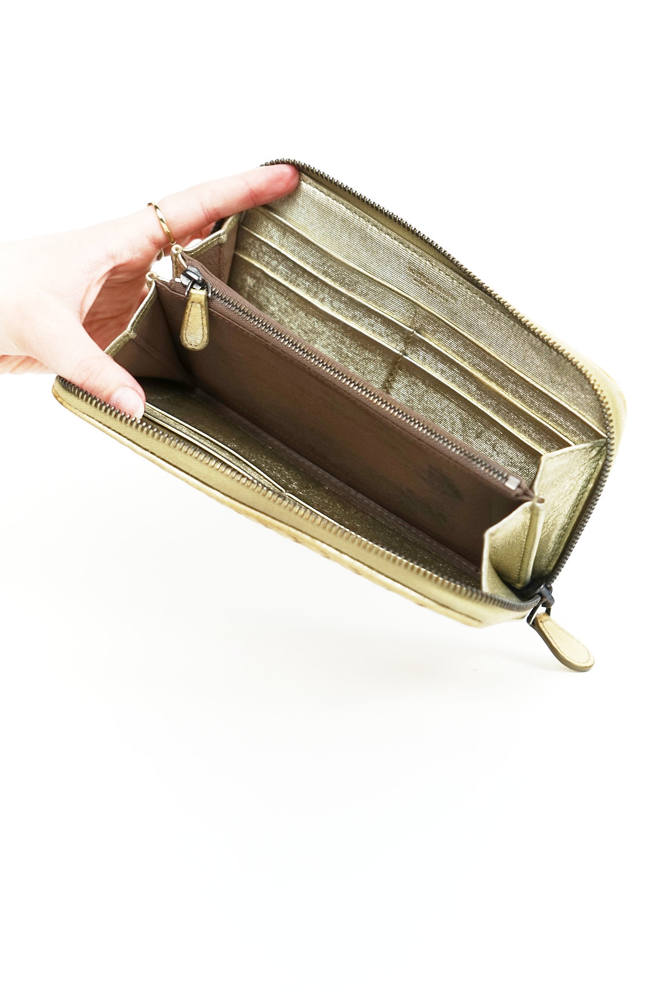 Bottega Gold Leather Weave Wallet