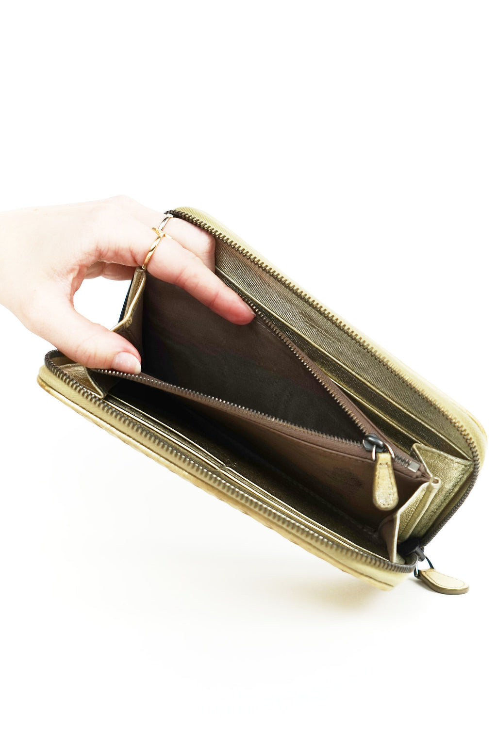 Bottega Gold Leather Weave Wallet