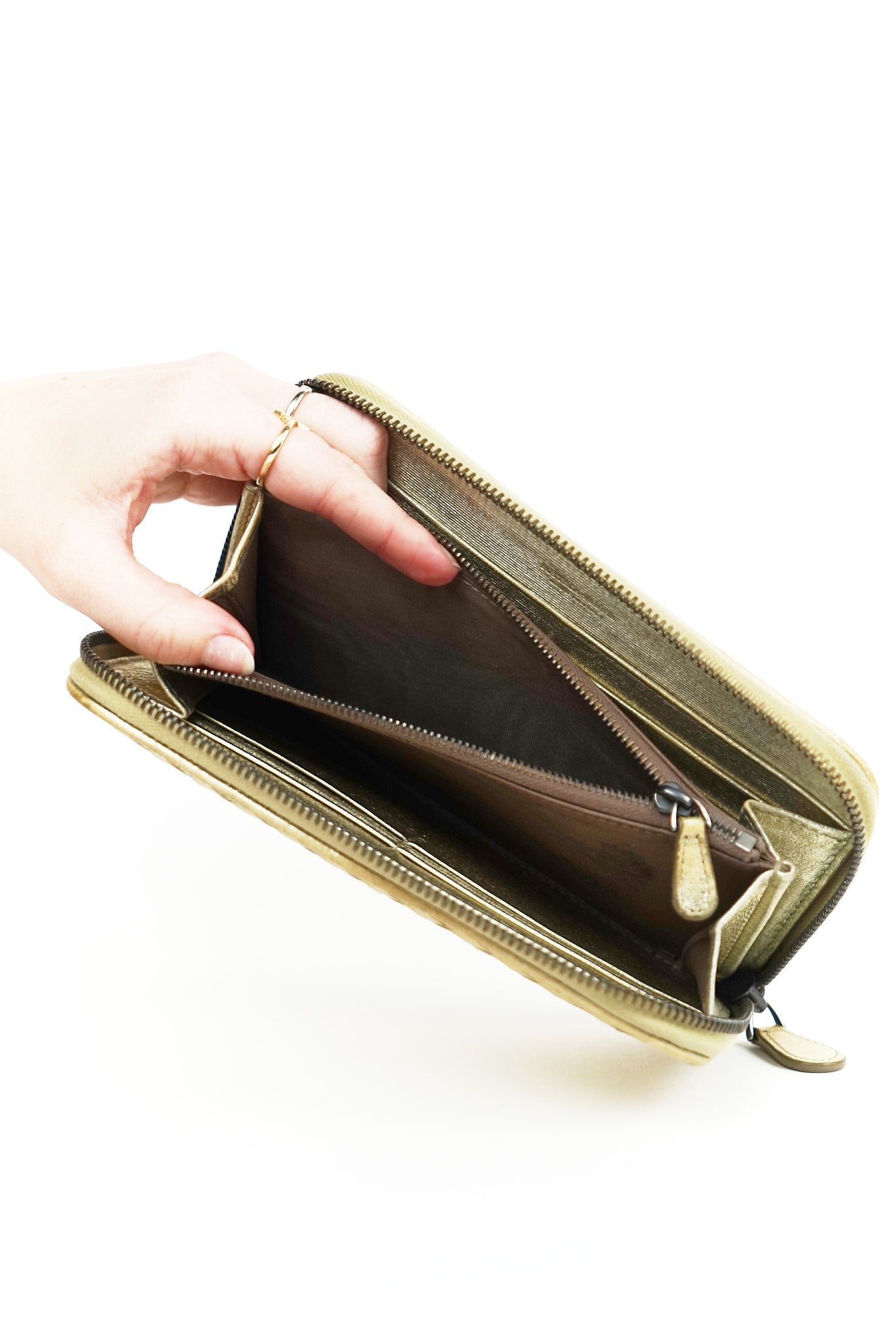 Bottega Gold Leather Weave Wallet