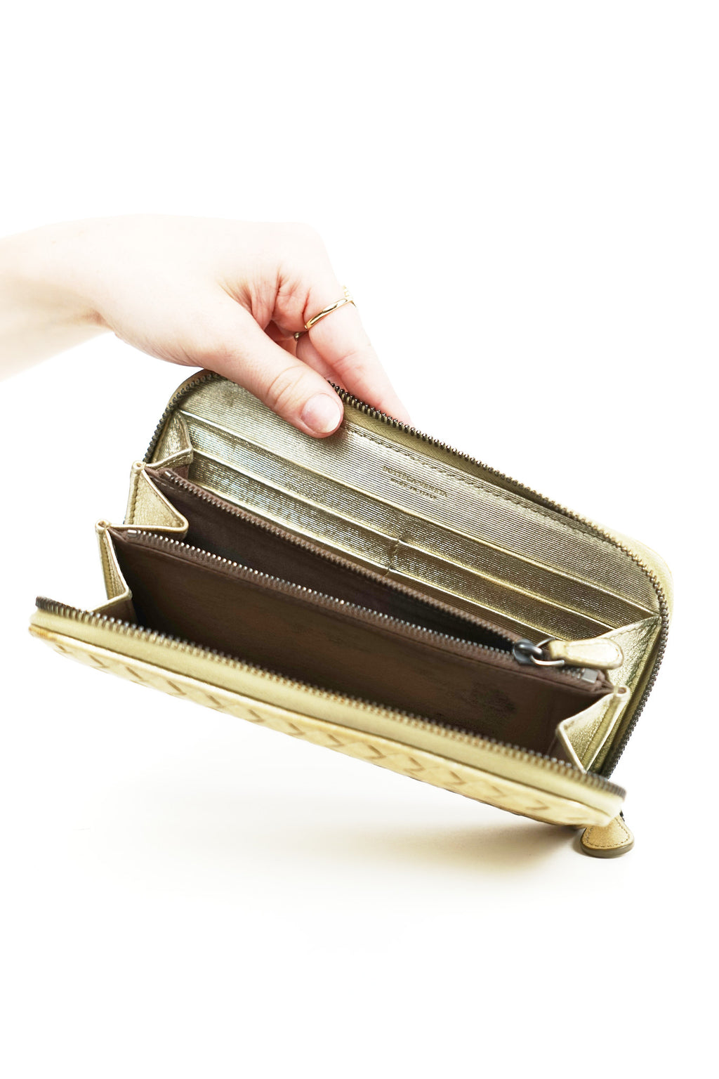 Bottega Gold Leather Weave Wallet
