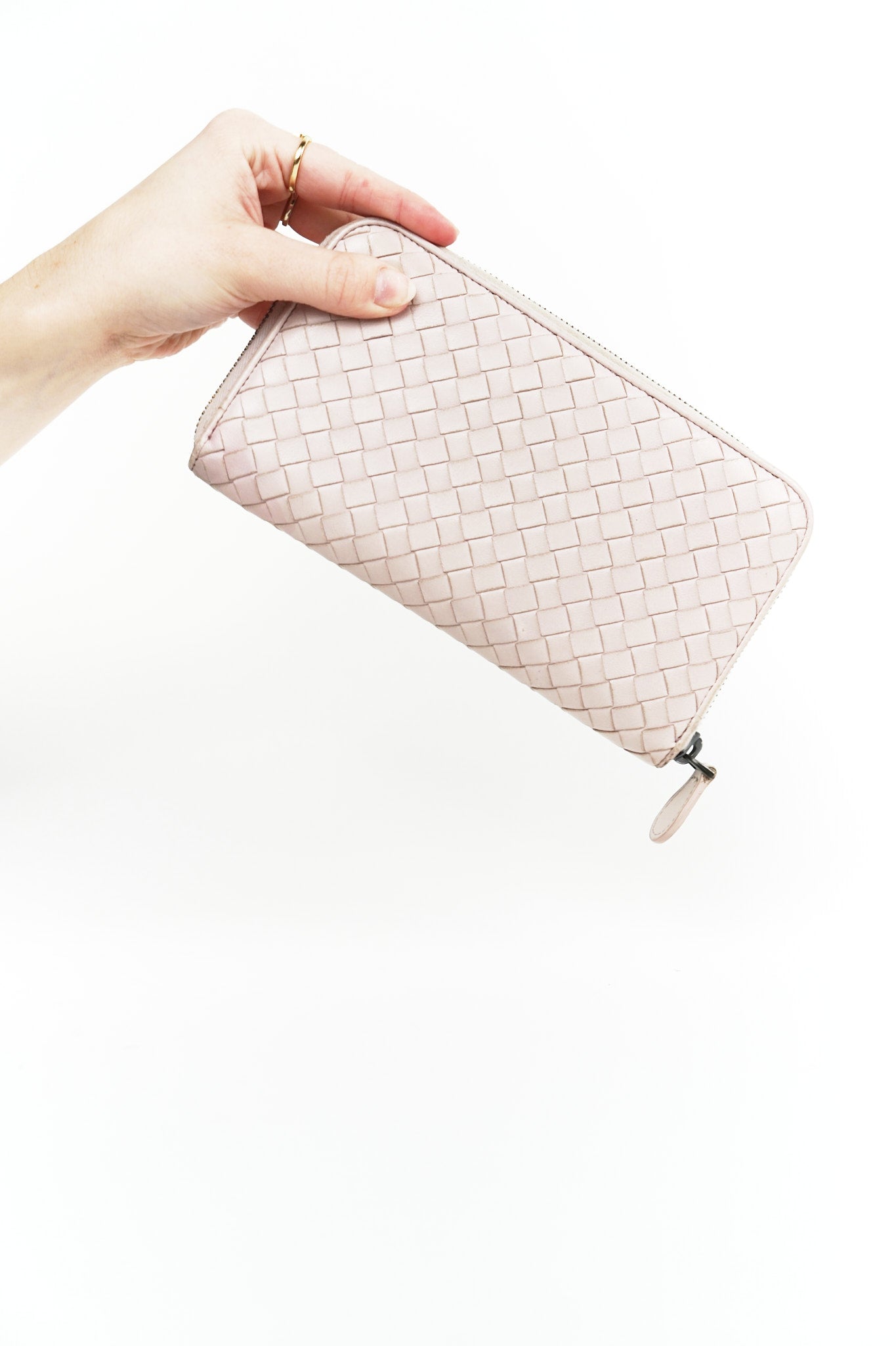 Bottega Pink Leather Weave Wallet