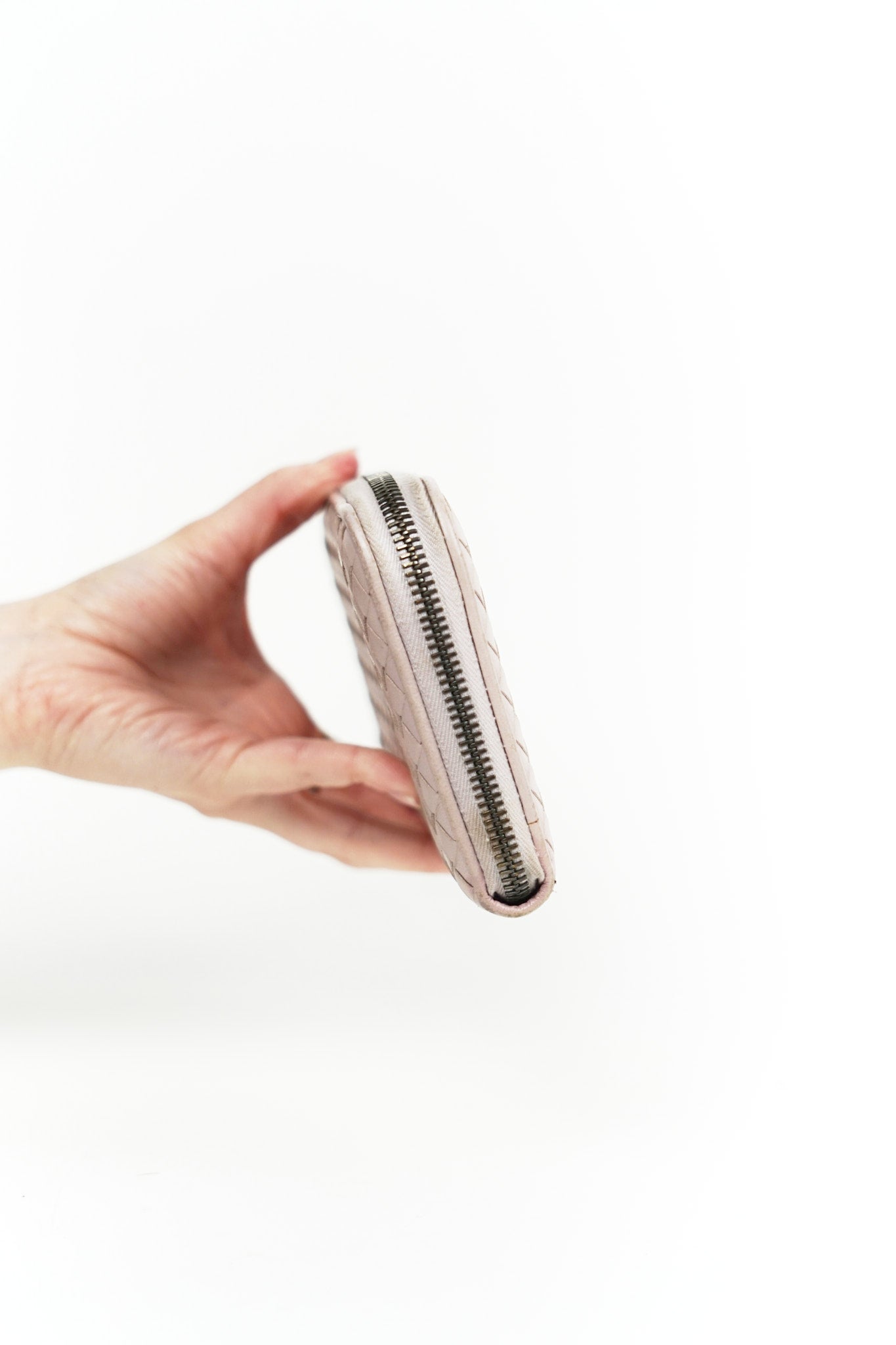 Bottega Pink Leather Weave Wallet