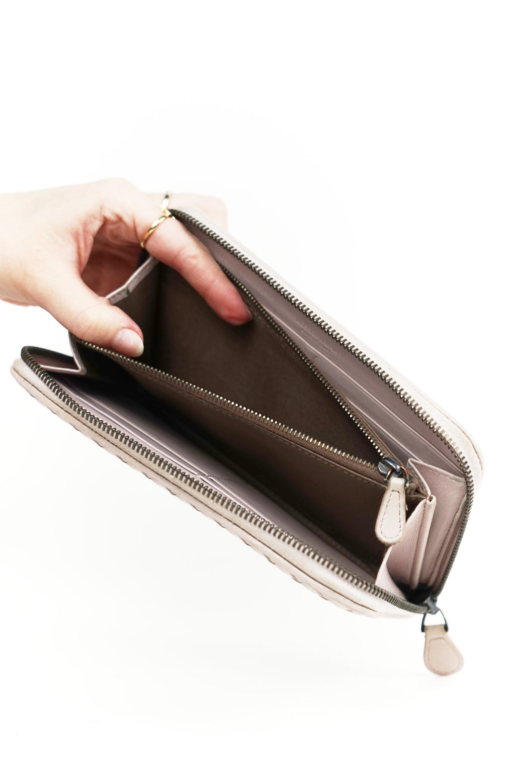 Bottega Pink Leather Weave Wallet