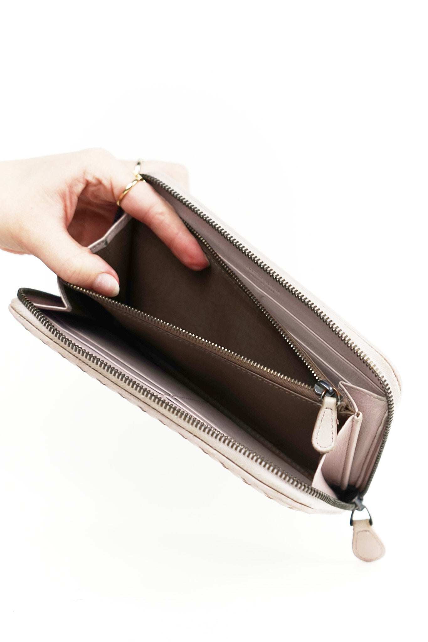 Bottega Pink Leather Weave Wallet