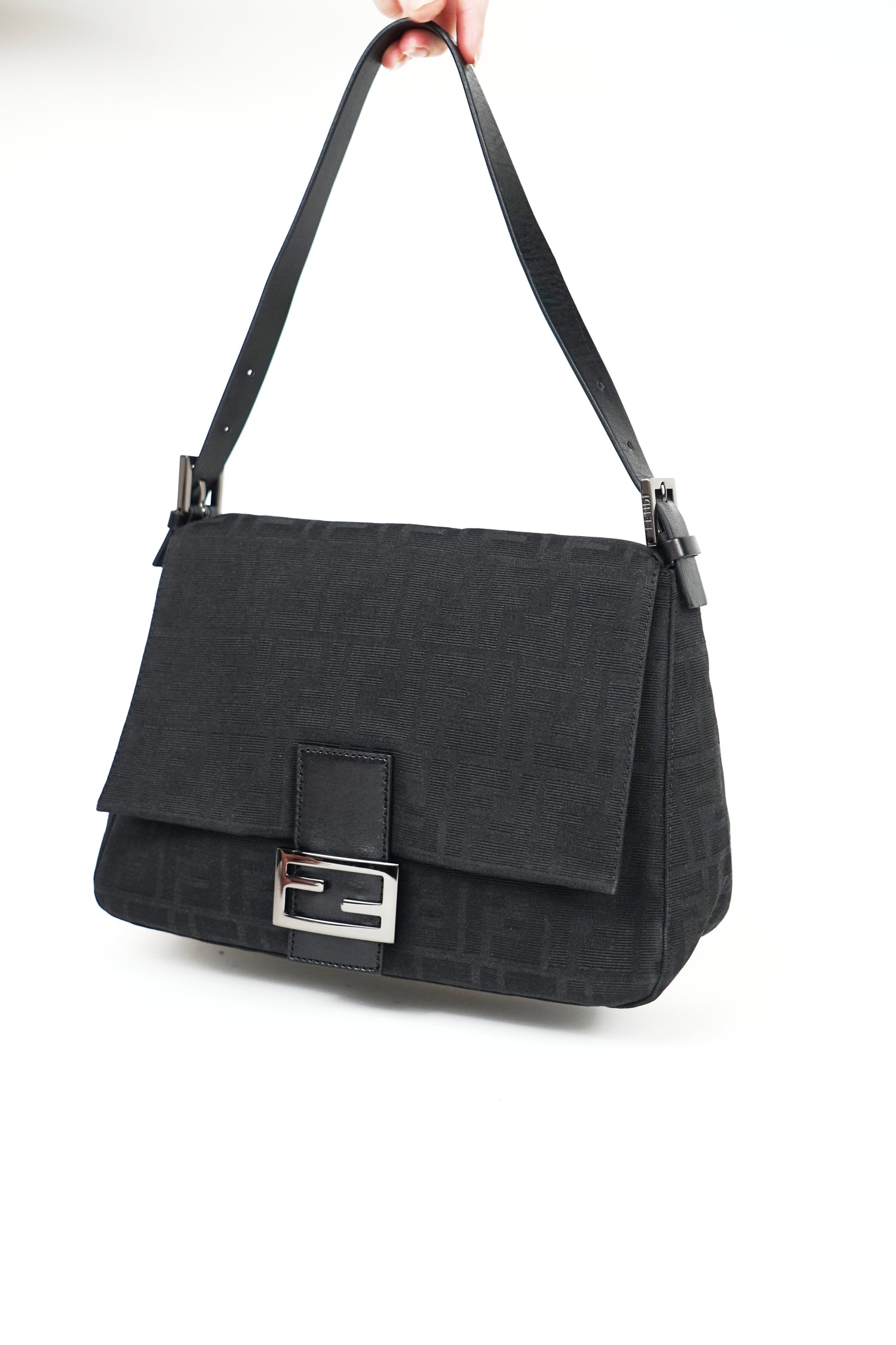 Fendi Black Zucca Canvas Mamma Bag