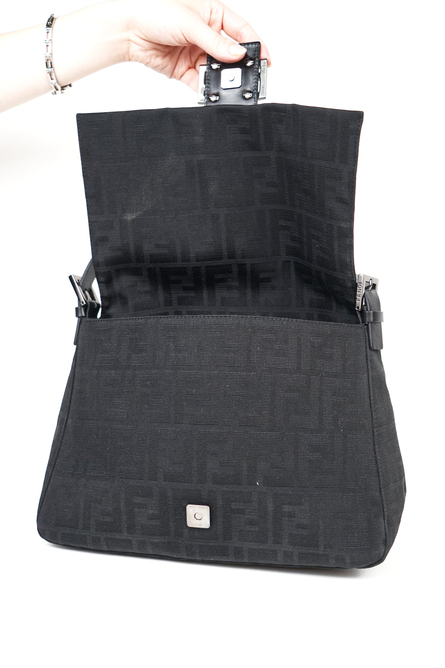 Fendi Black Zucca Canvas Mamma Bag