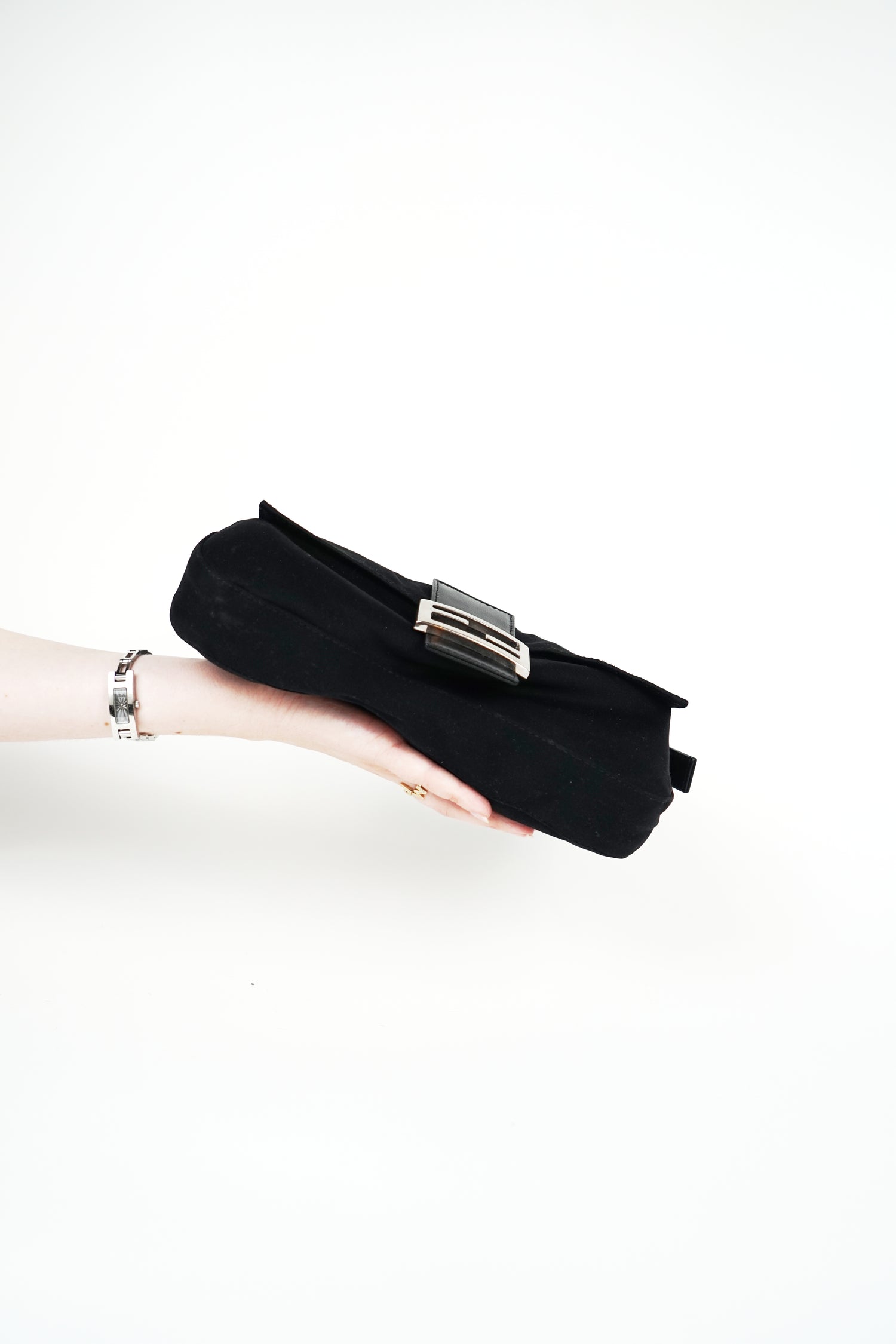 Fendi Black Nylon FF Logo Baguette