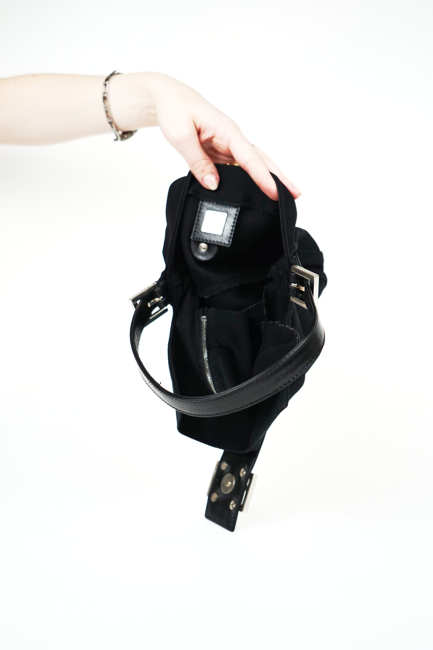 Fendi Black Nylon FF Logo Baguette