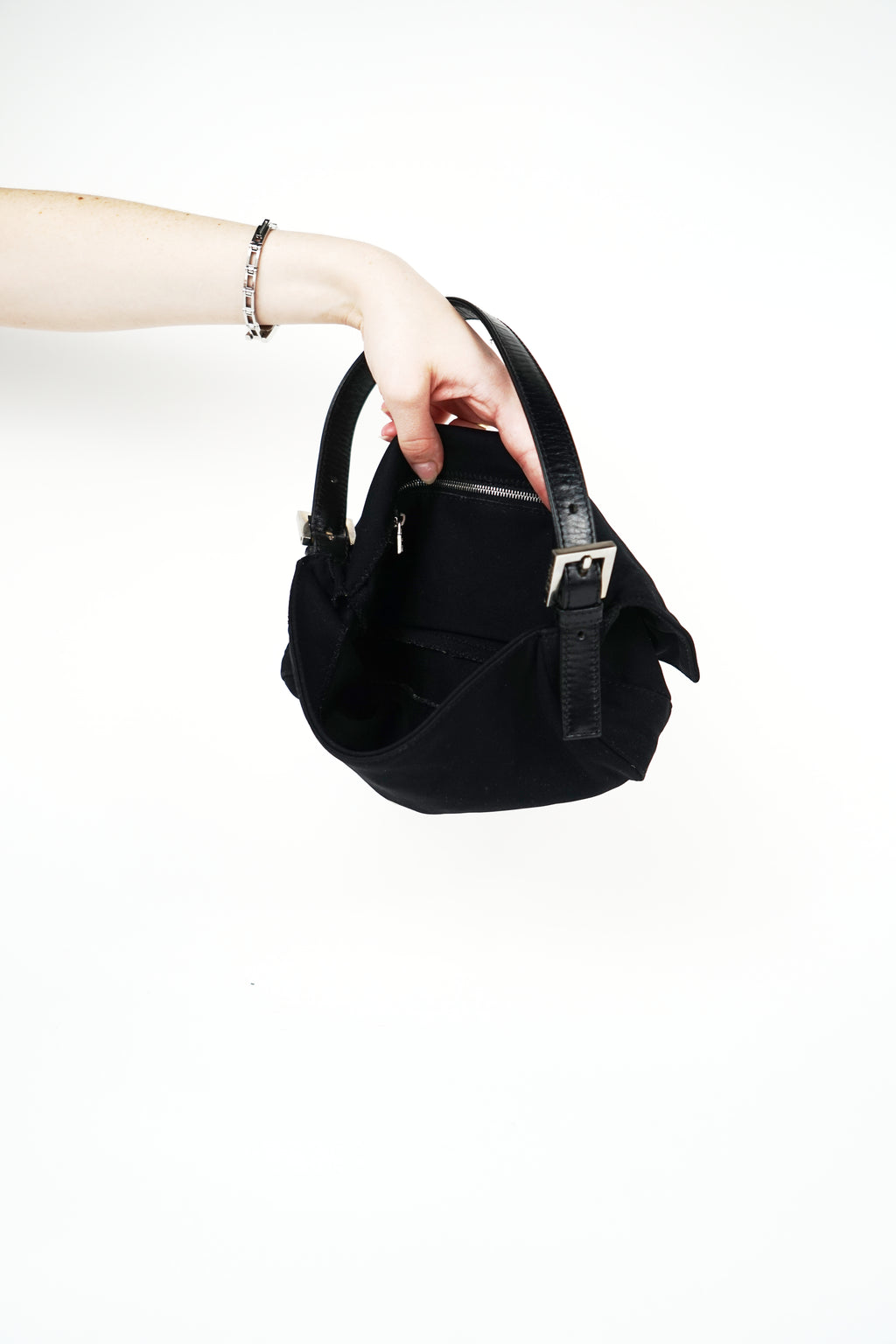 Fendi Black Nylon FF Logo Baguette