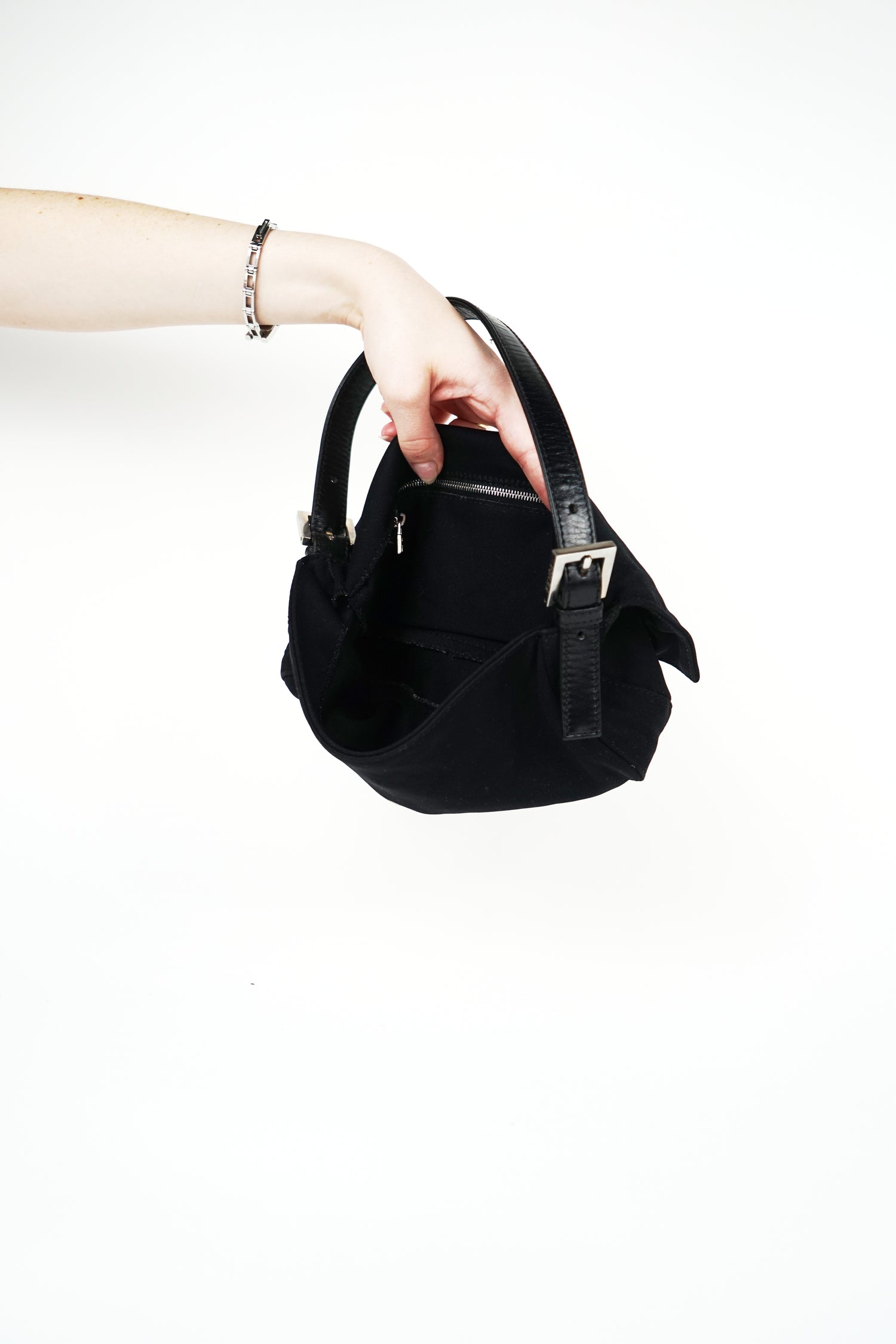 Fendi Black Nylon FF Logo Baguette