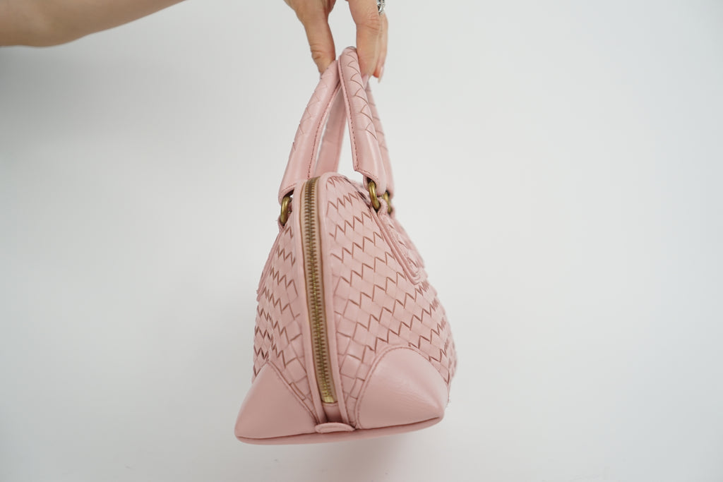 Bottega Baby Pink Woven Top Handle Bag