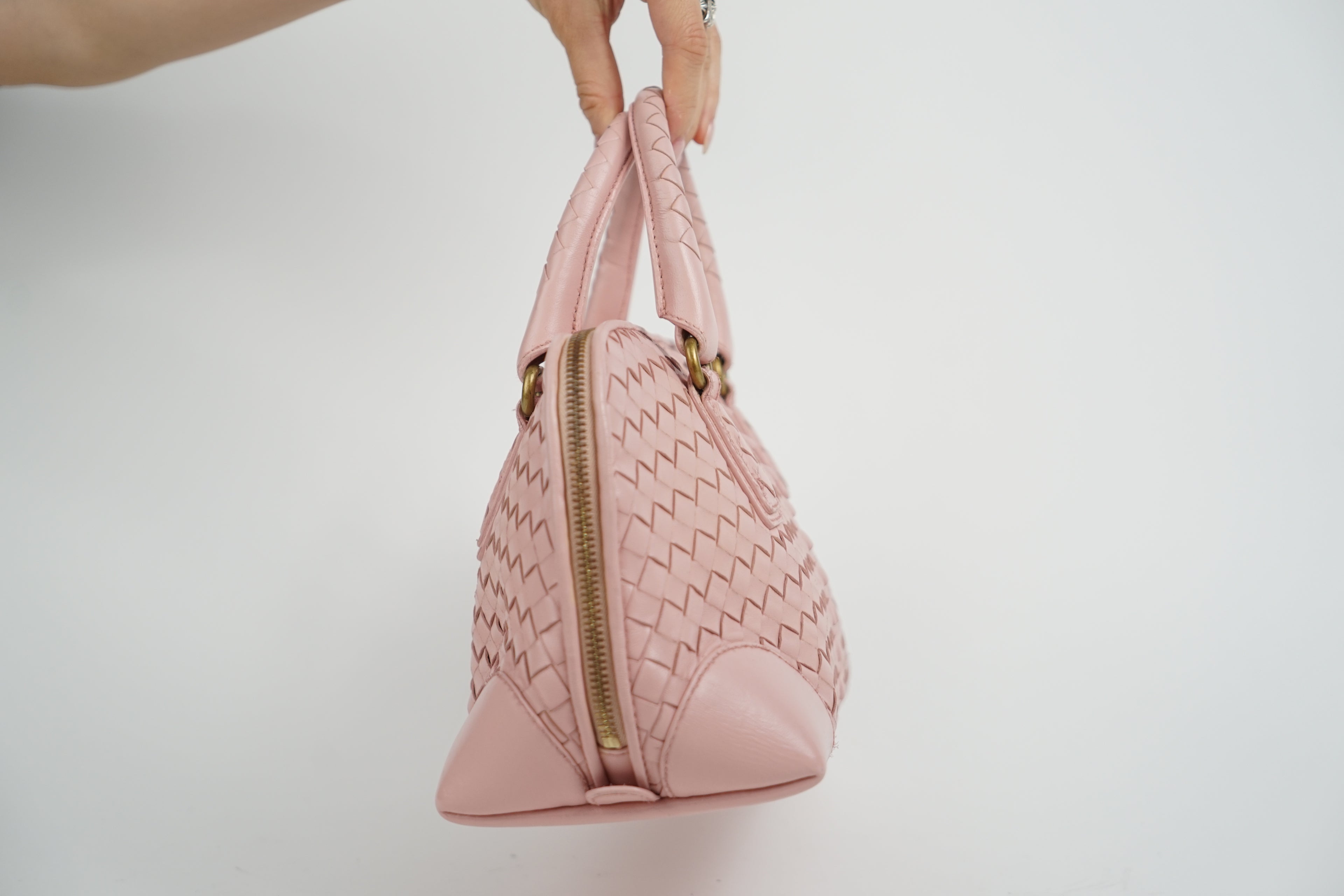 Bottega Baby Pink Woven Top Handle Bag