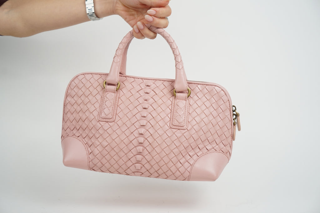Bottega Baby Pink Woven Top Handle Bag