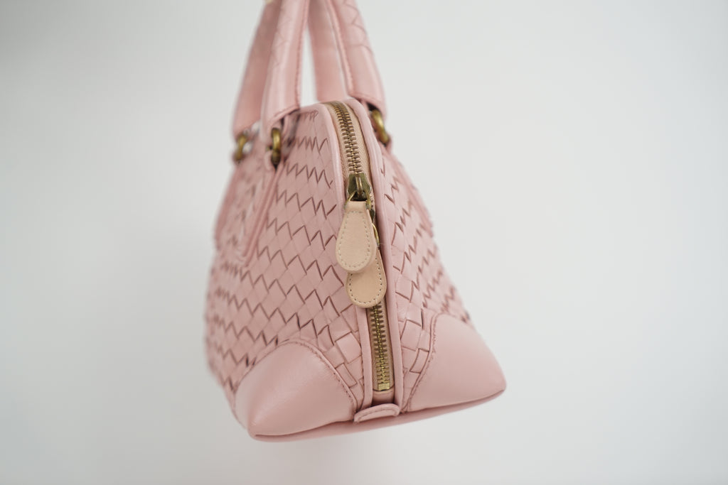 Bottega Baby Pink Woven Top Handle Bag