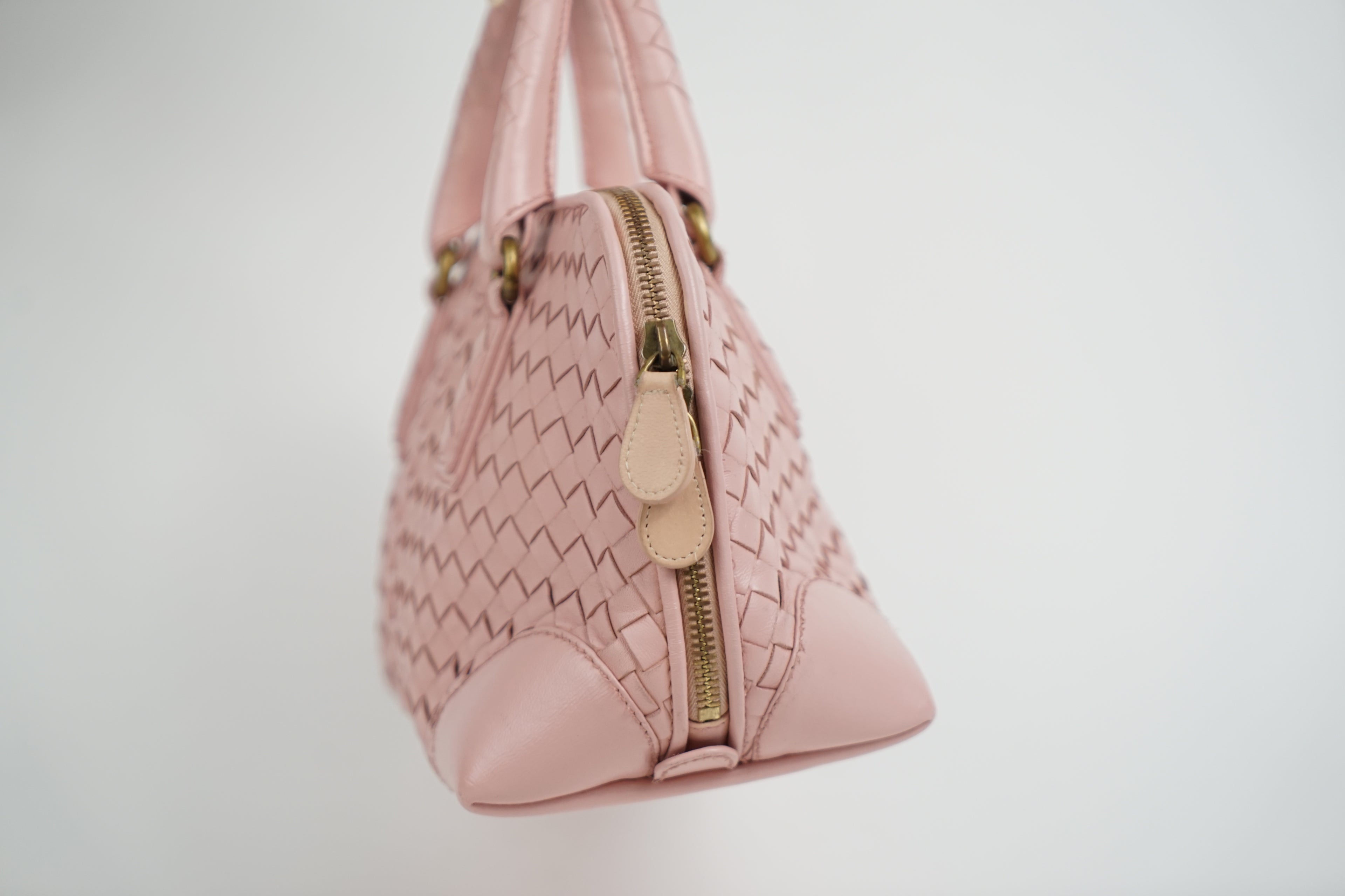Bottega Baby Pink Woven Top Handle Bag