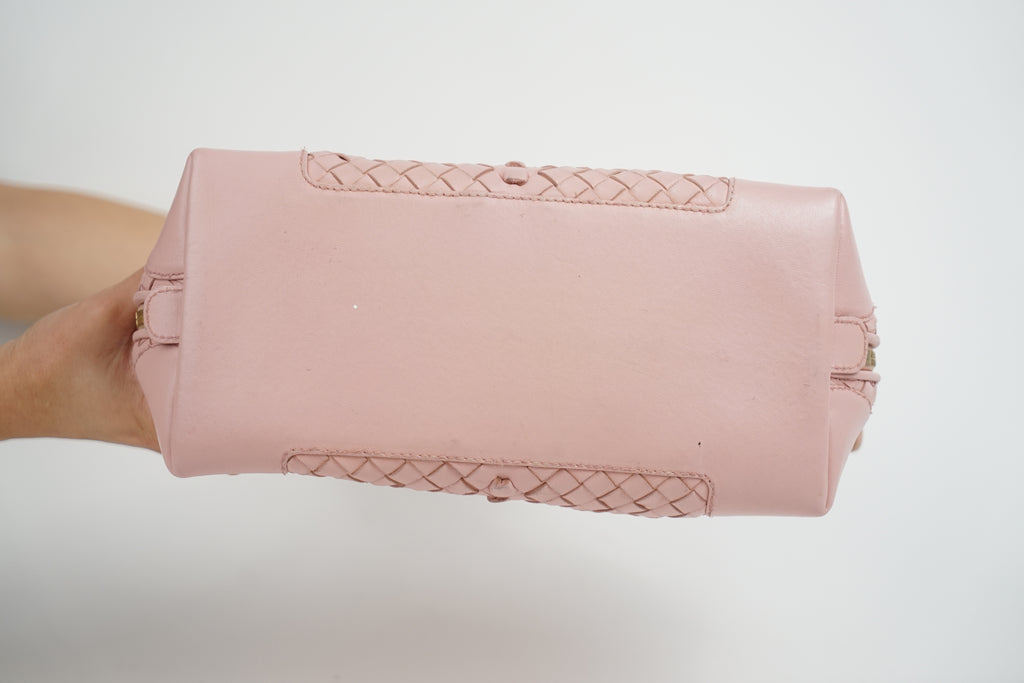Bottega Baby Pink Woven Top Handle Bag