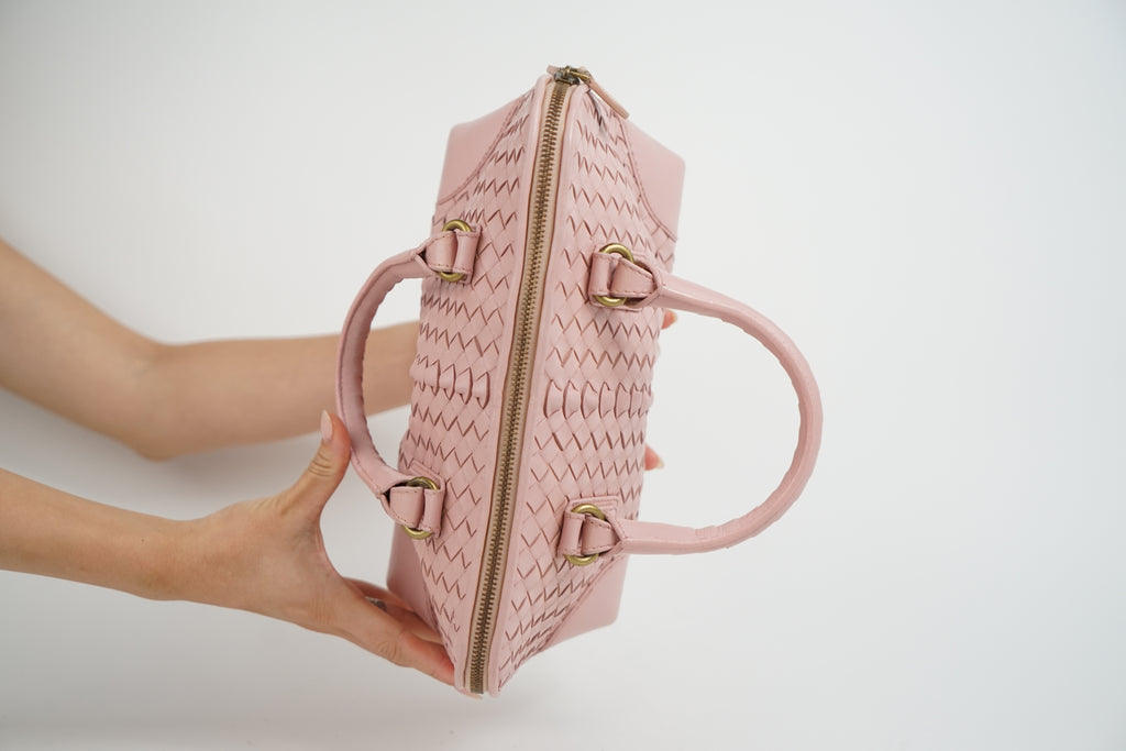 Bottega Baby Pink Woven Top Handle Bag