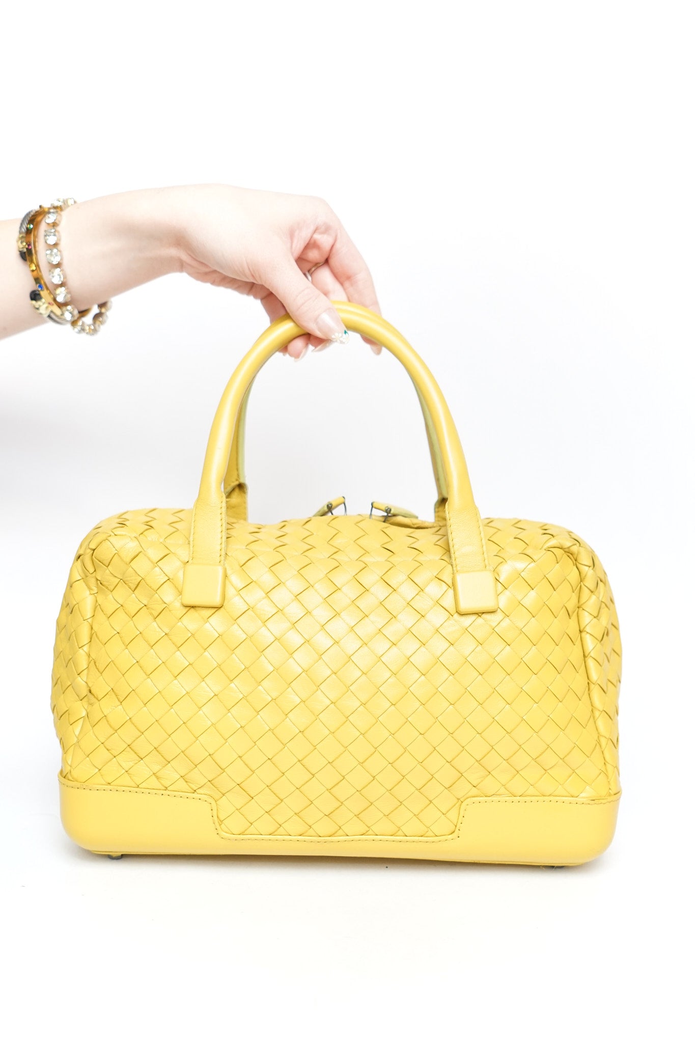 Bottega Venetta Yellow Intrecciato Leather Handbag