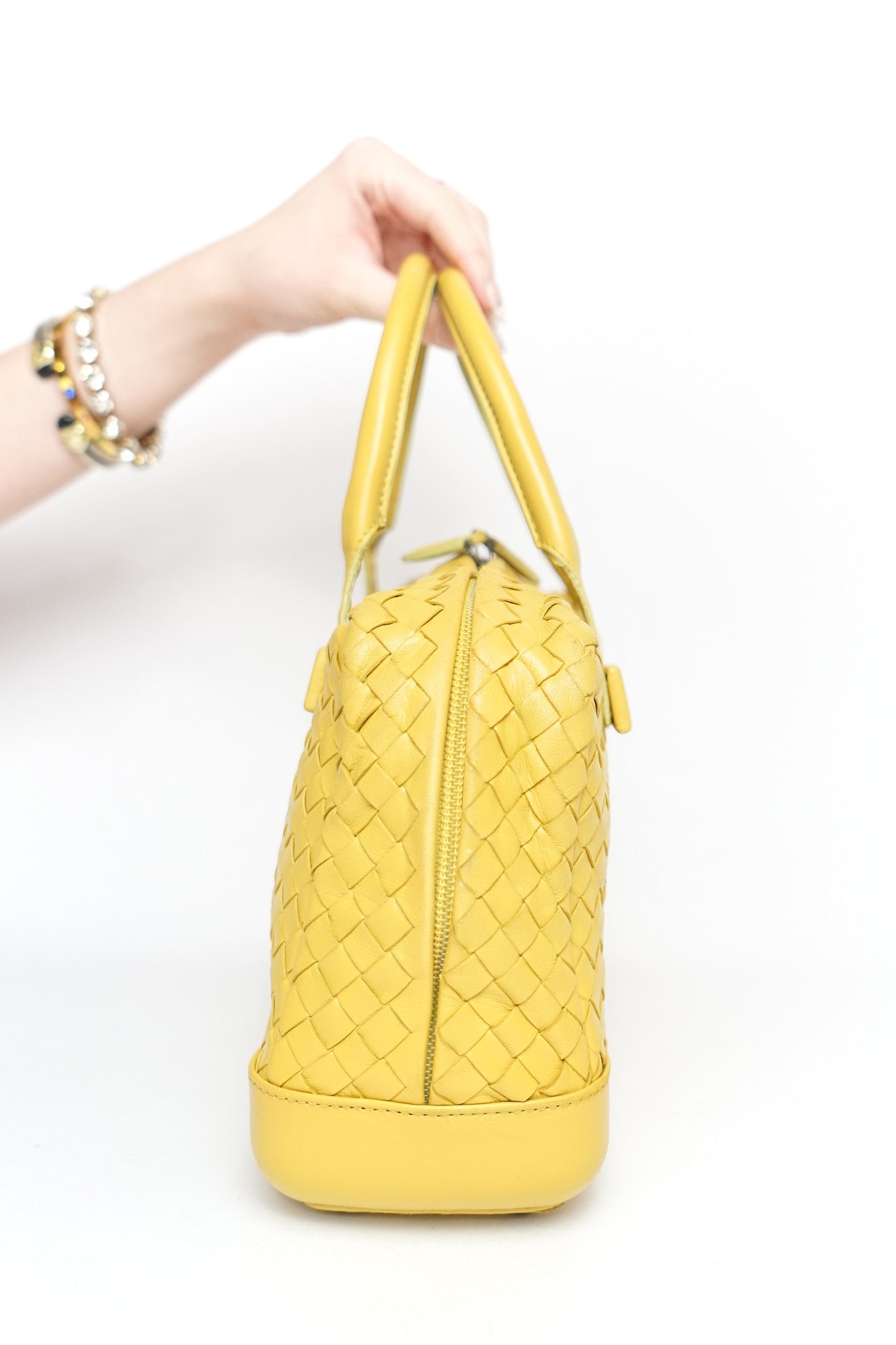 Bottega Venetta Yellow Intrecciato Leather Handbag