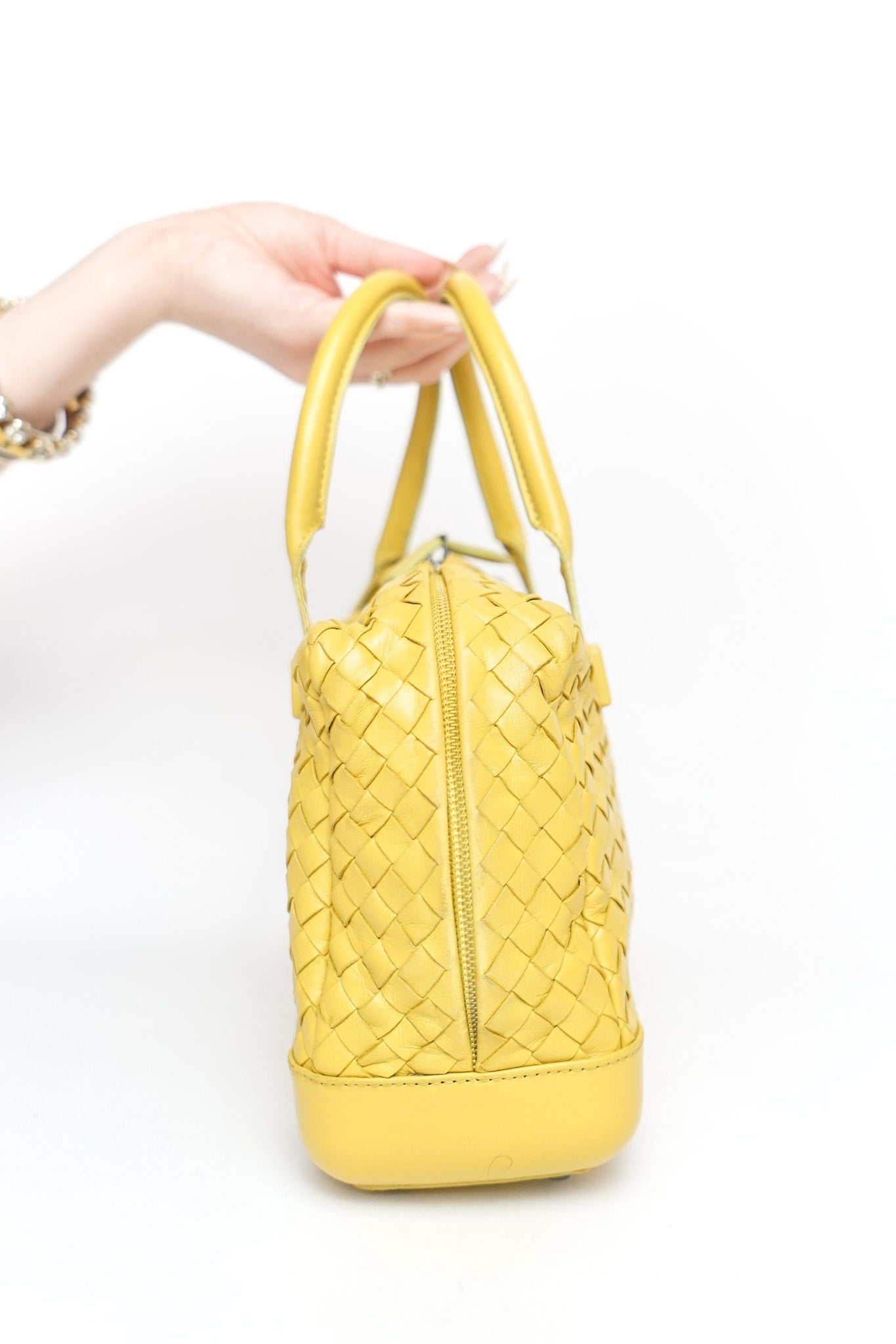 Bottega Venetta Yellow Intrecciato Leather Handbag