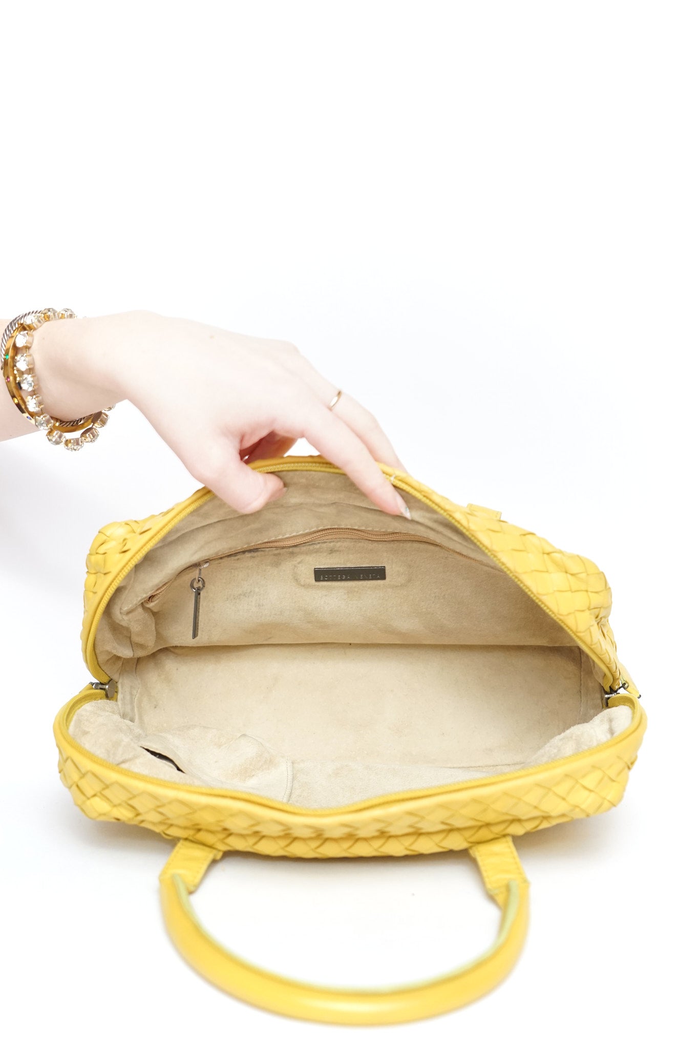 Bottega Venetta Yellow Intrecciato Leather Handbag