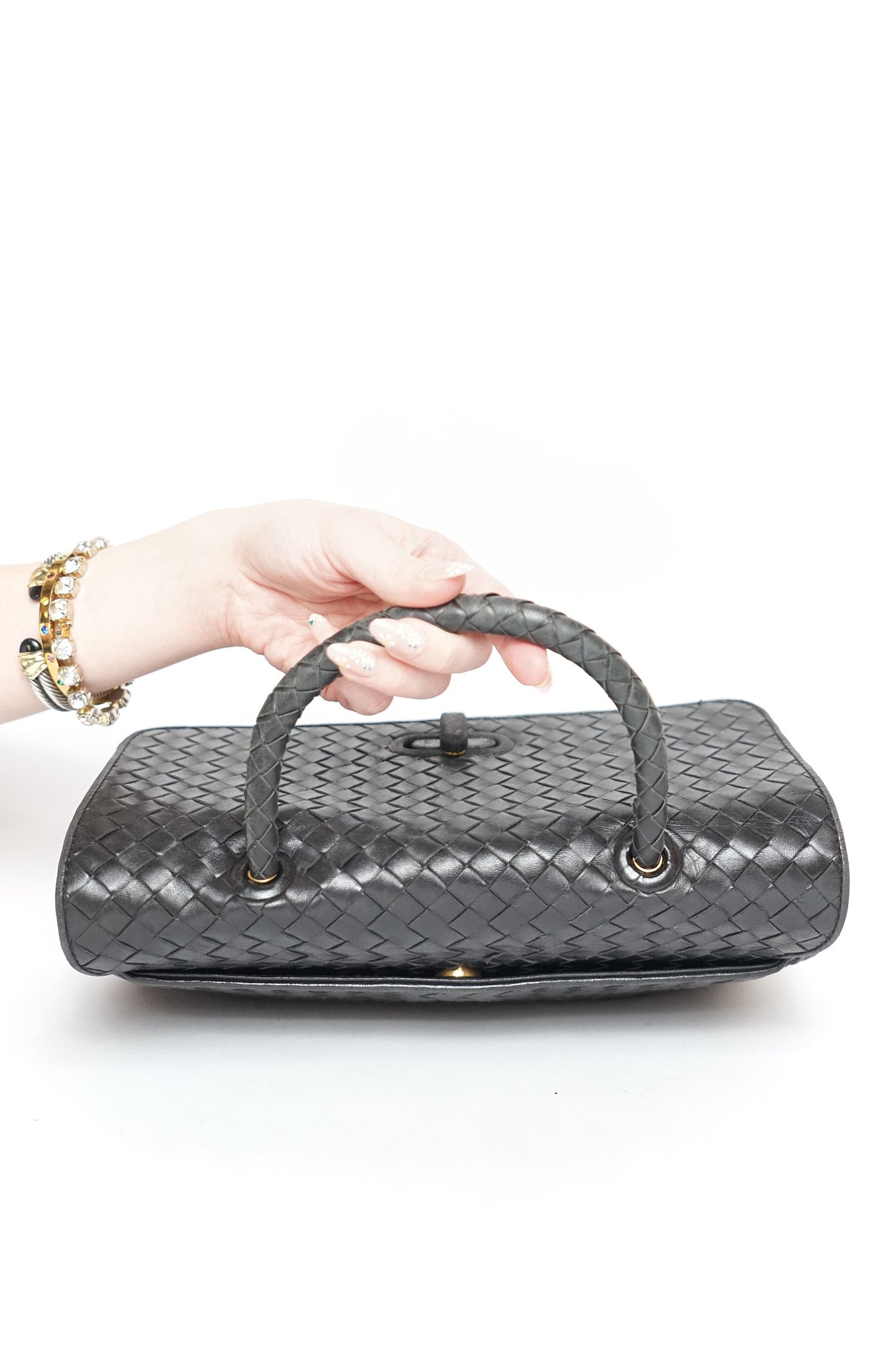 Bottega Veneta Black Inrecciato Top Handle Bag