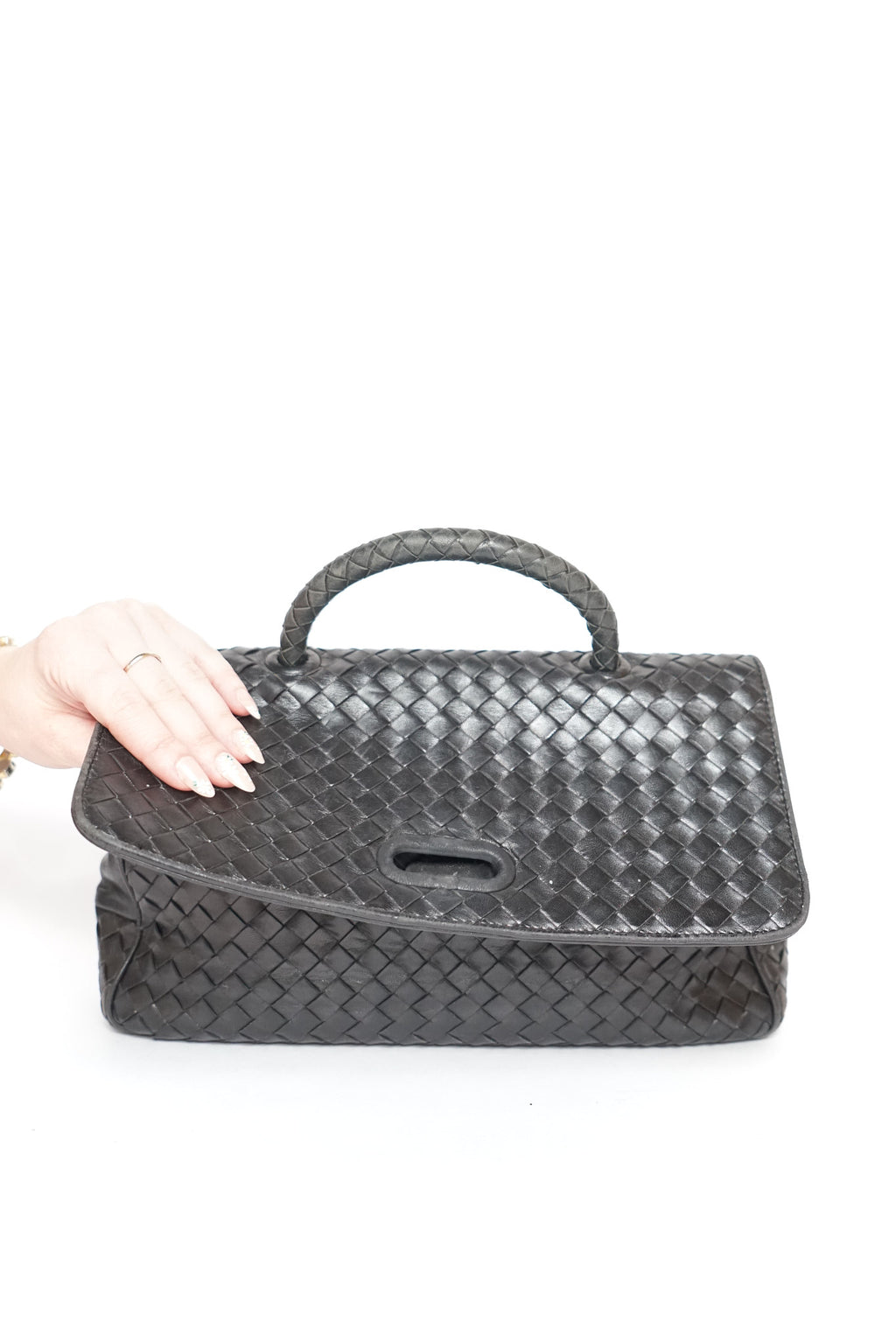 Bottega Veneta Black Inrecciato Top Handle Bag
