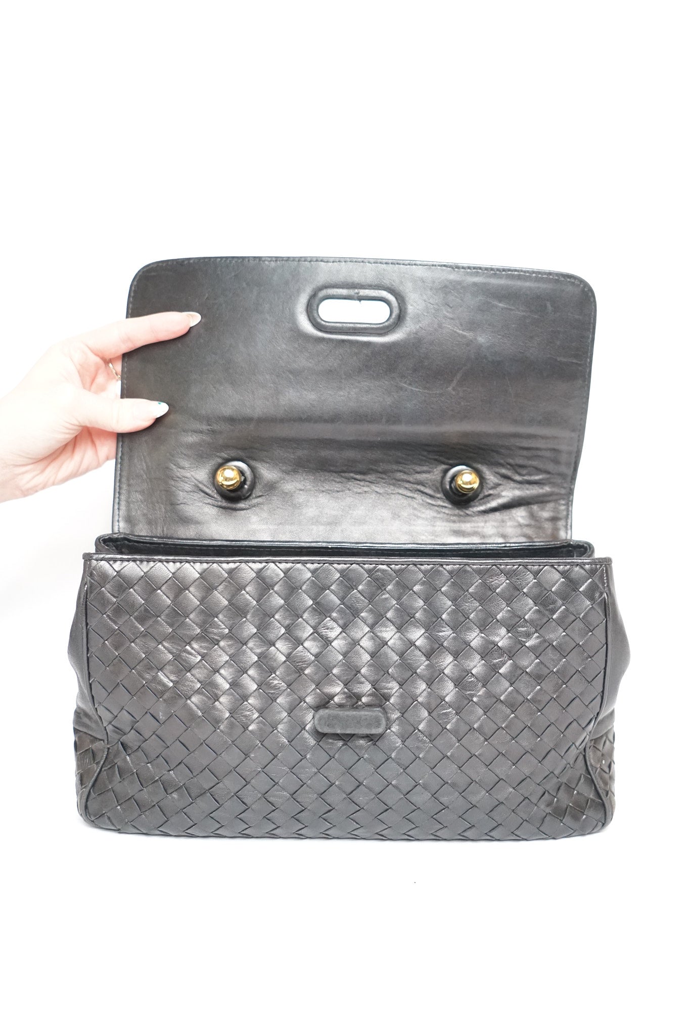 Bottega Veneta Black Inrecciato Top Handle Bag