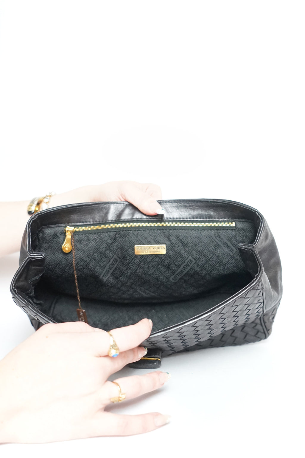 Bottega Veneta Black Inrecciato Top Handle Bag