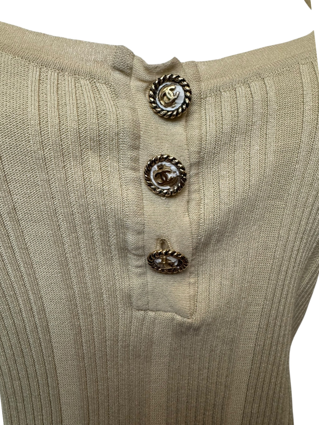 Chanel Cream Knit Button Tank