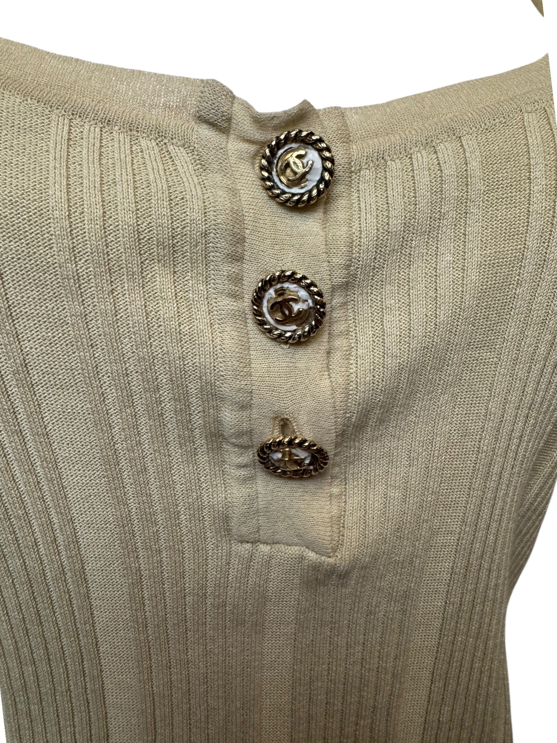 Chanel Cream Knit Button Tank