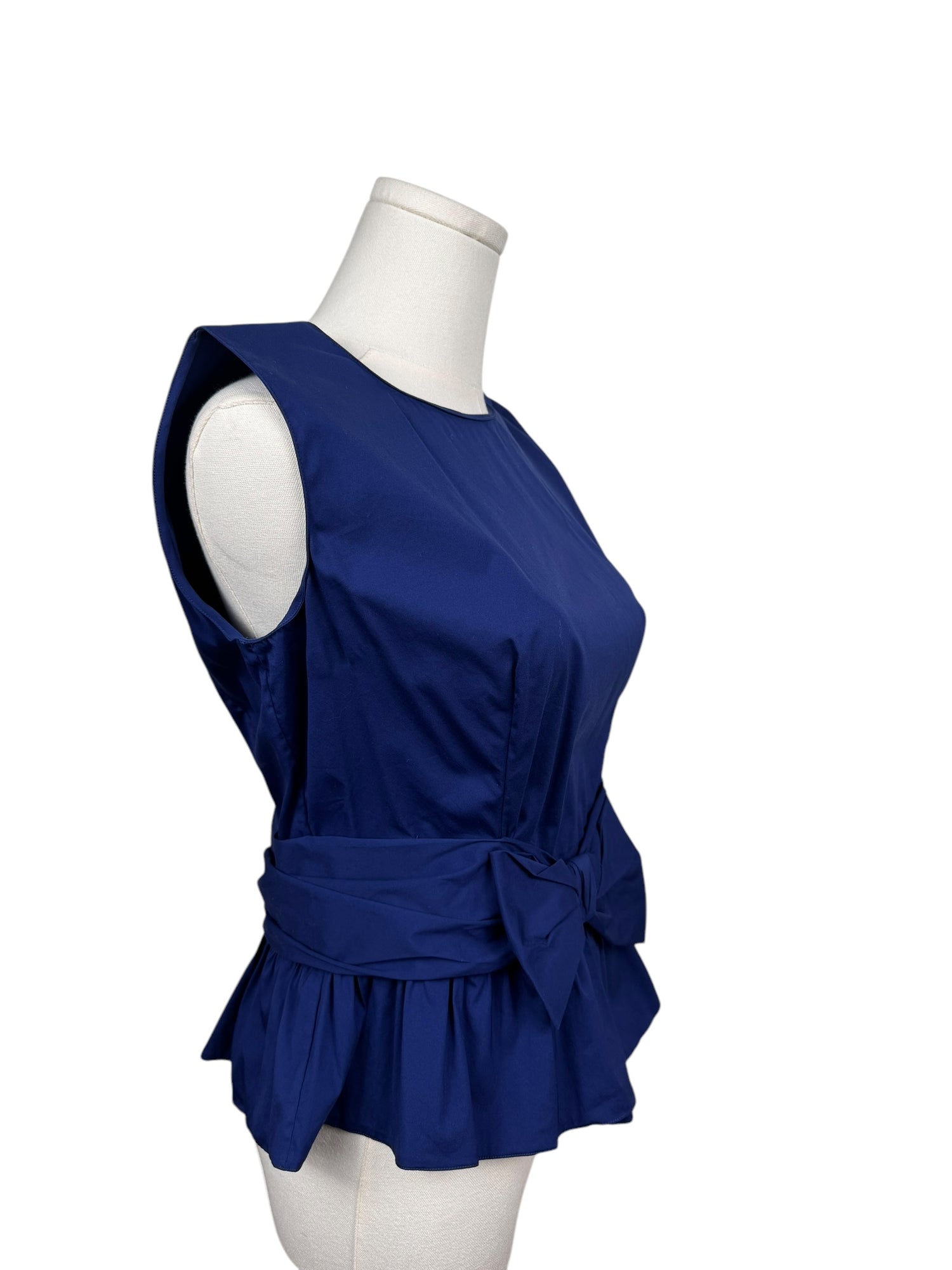 Prada Navy Blue Button Down Bow Sleeveless Top