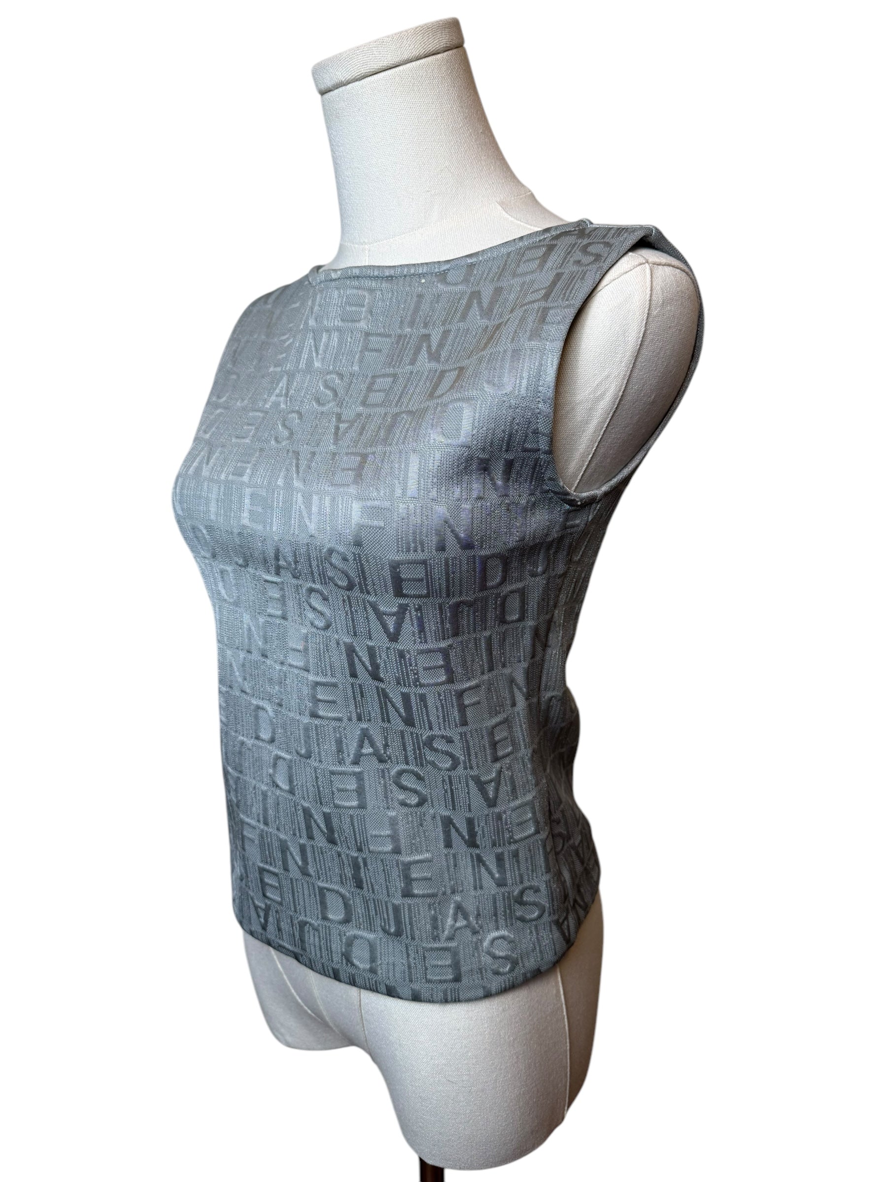 Fendi Grey Embossed Logo Tank Top