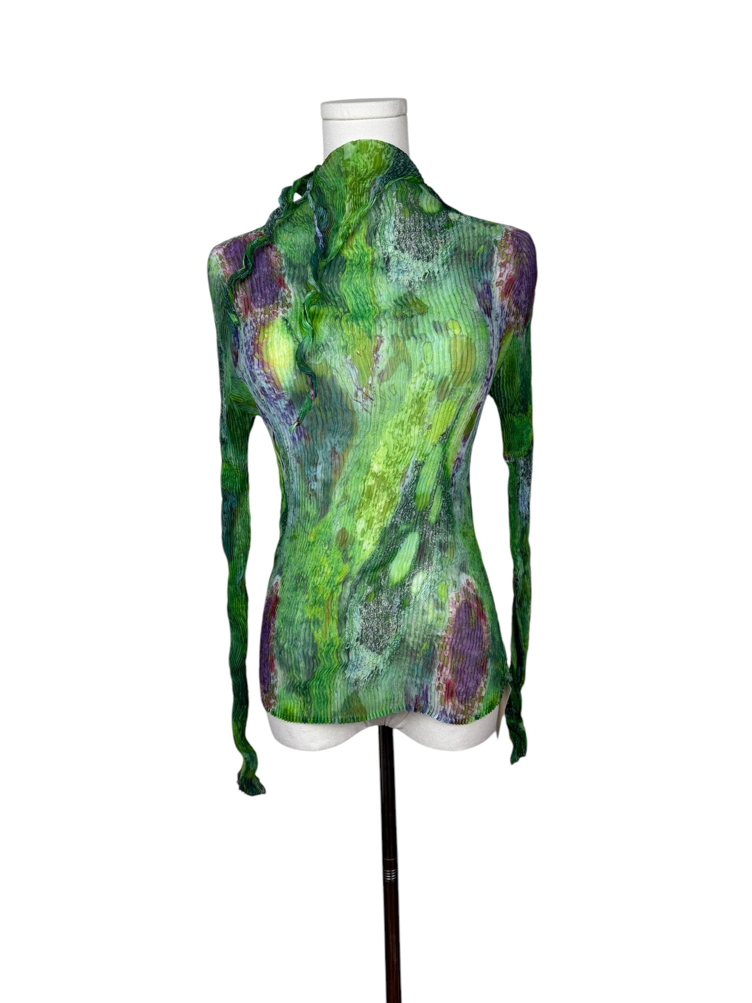 Issey Miyake Chiffon Green/Multicolor Top