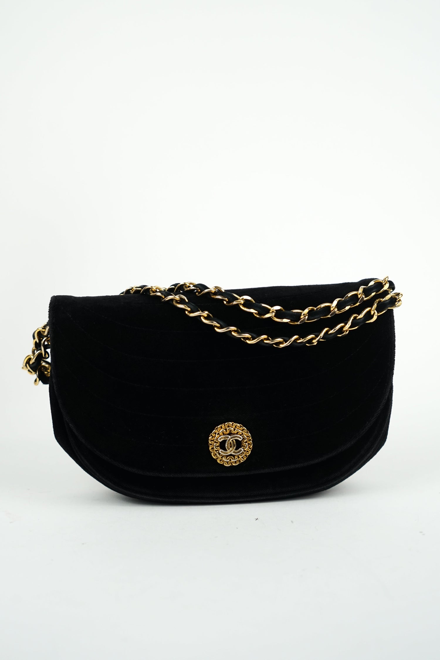 Chanel Black Velvet Half Moon Bag