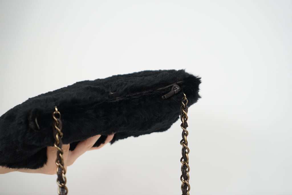 00's Chanel Black Rabbit Fur Crossbody Bag
