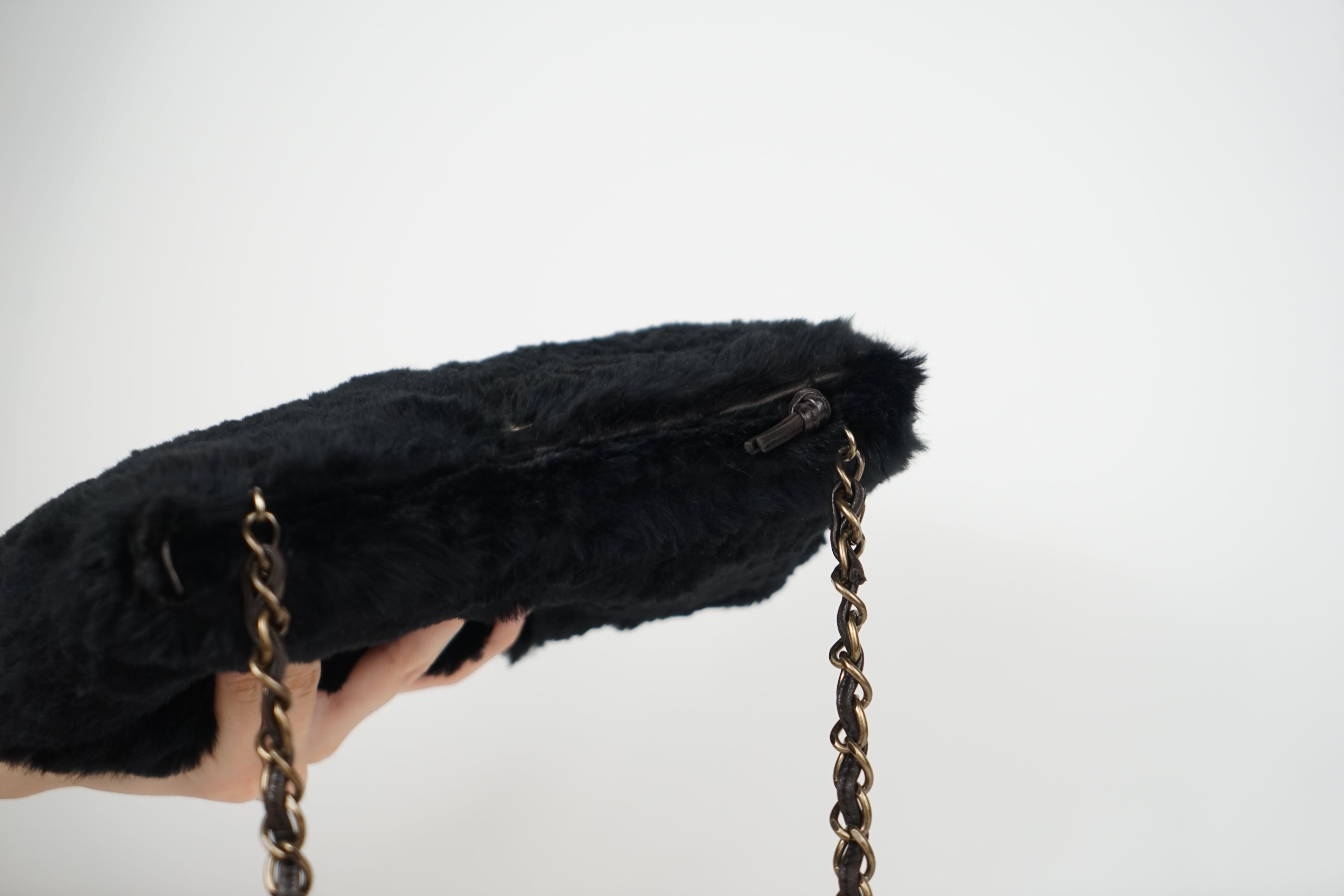 00's Chanel Black Rabbit Fur Crossbody Bag